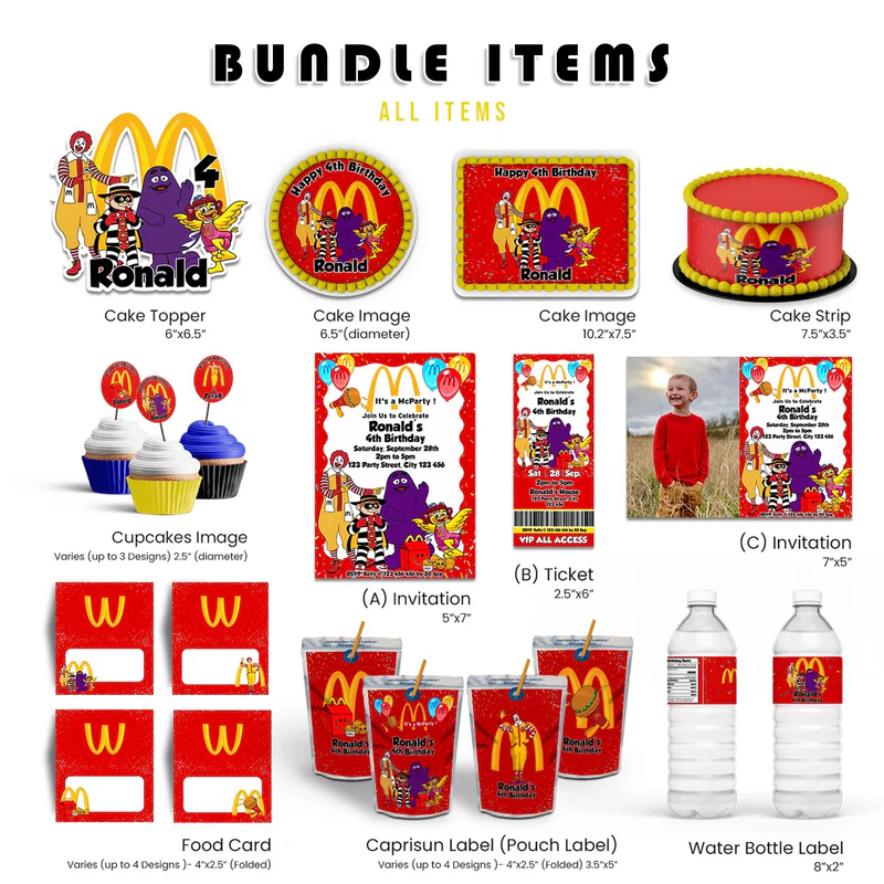 McDonalds party pack template bundle with red and yellow graphics on white background