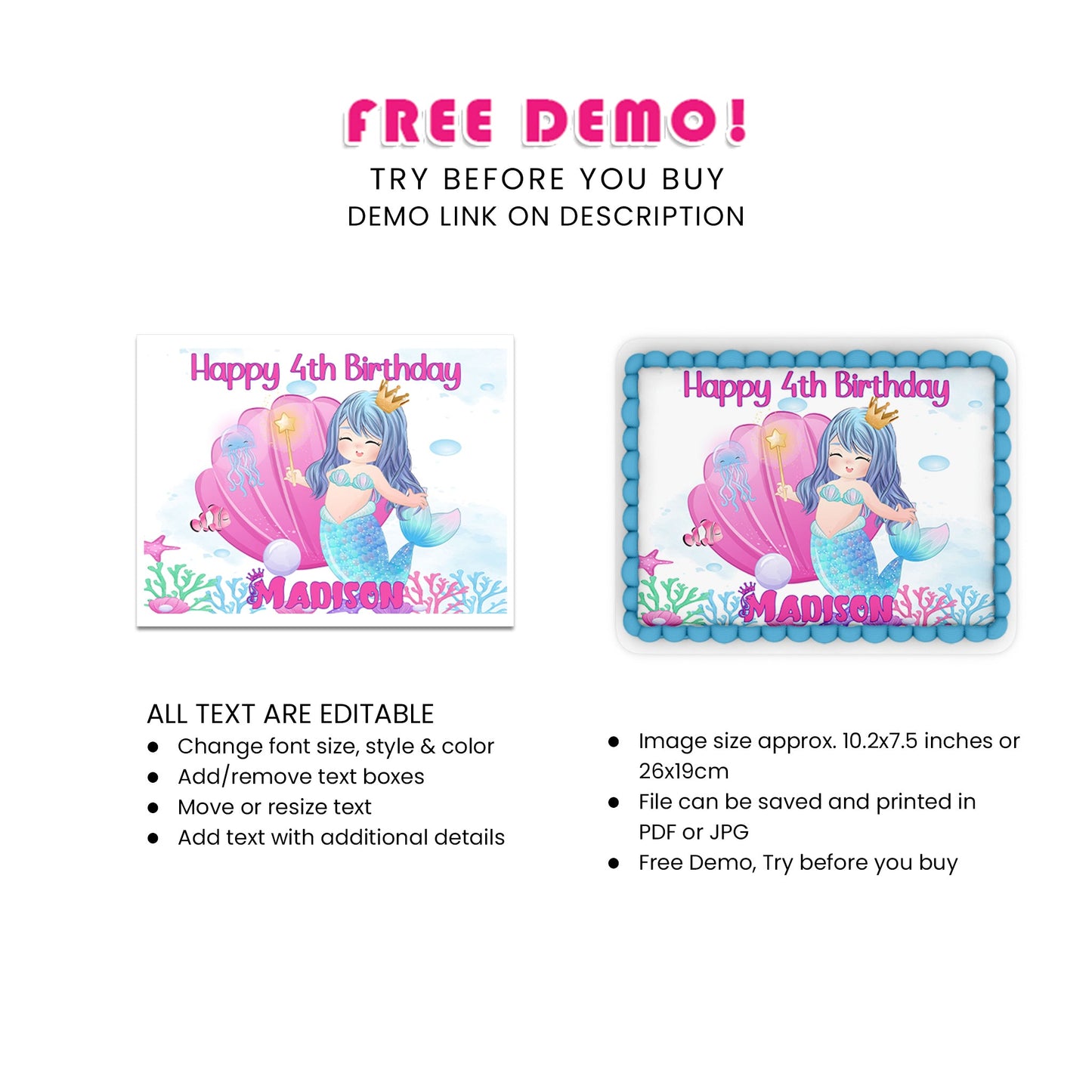 Mermaid Personalized Sheet Cake Topper - A Sweet Touch for Your Celebration