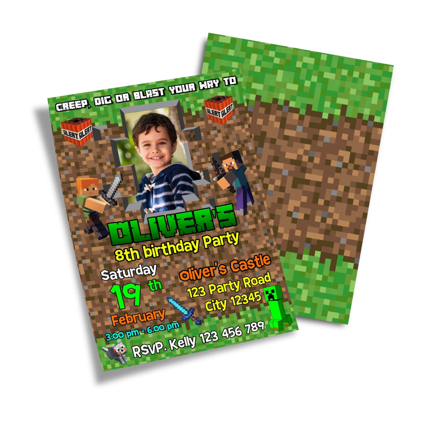 Minecraft Personalized Birthday Card Invitations for a stylish start to your party