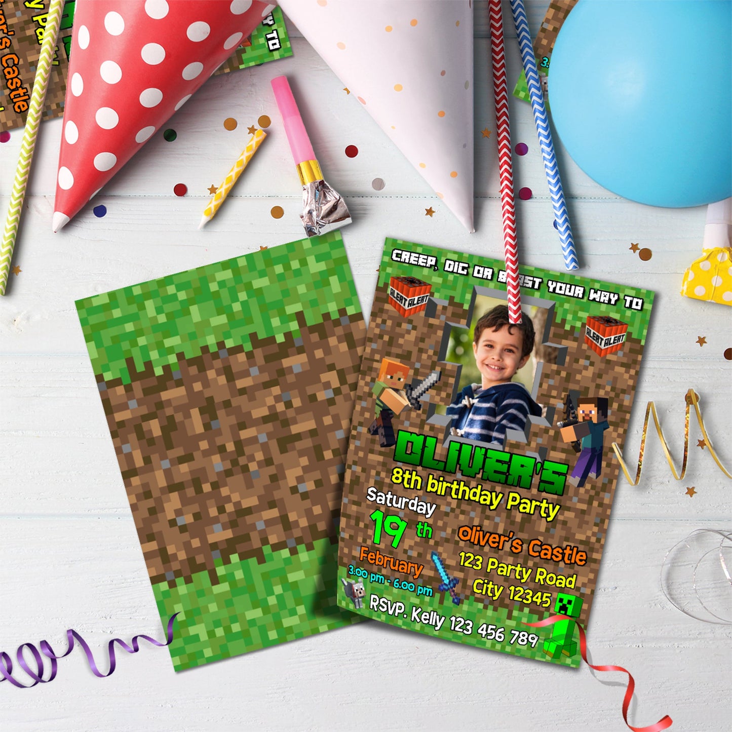 Minecraft Birthday Decorations, Pixelated Party Supplies, Minecraft Steve, Minecraft, Minecraft SVG