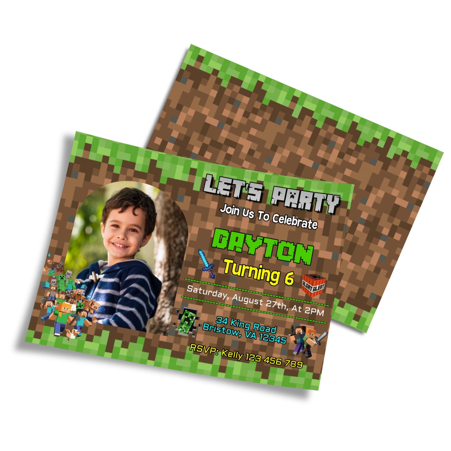 Minecraft Personalized Photo Card Invitations capturing memorable moments