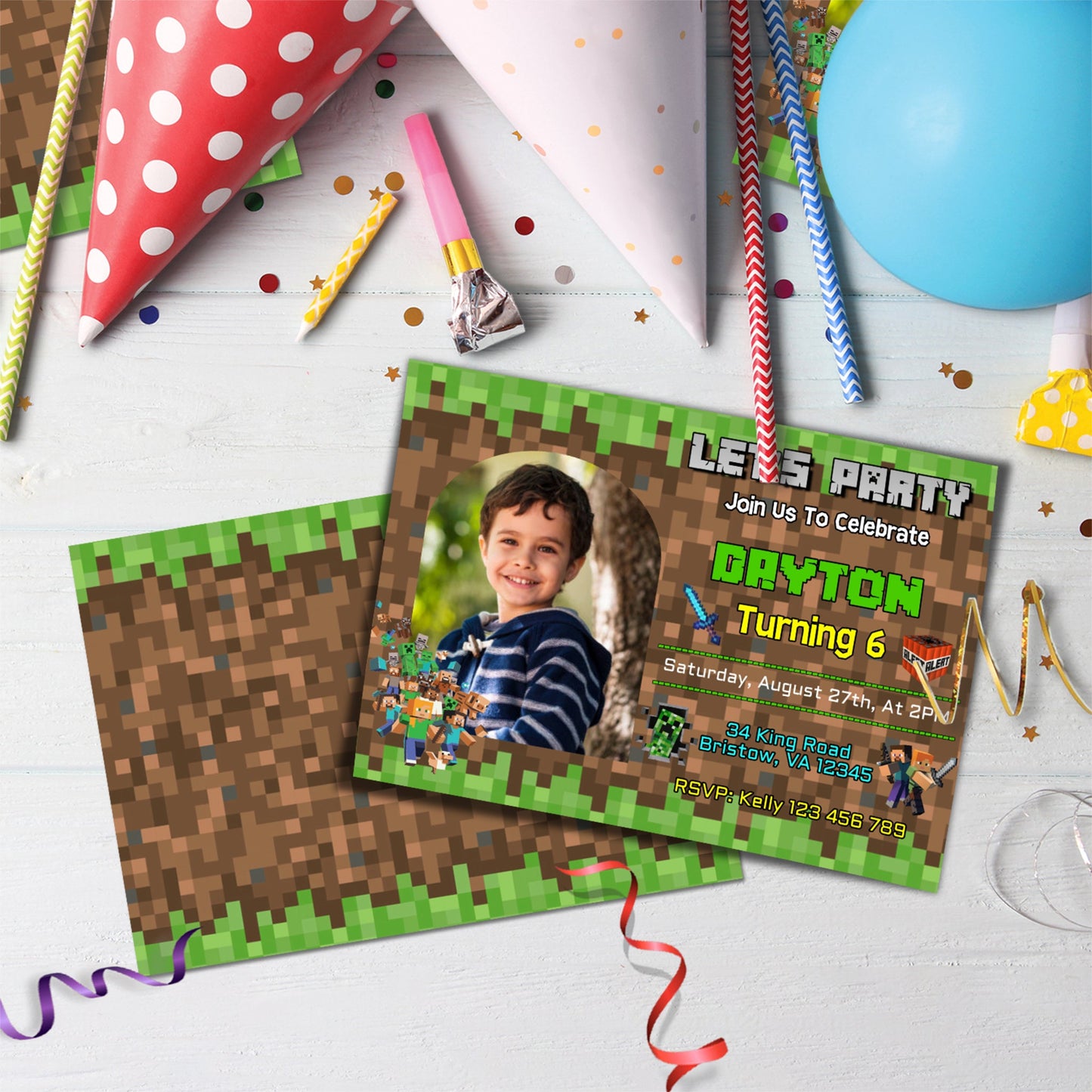 Minecraft Birthday Decorations, Pixelated Party Supplies, Minecraft Steve, Minecraft, Minecraft SVG