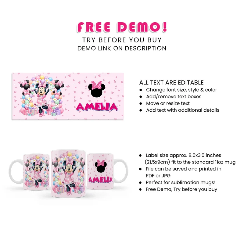 Minnie Mouse Sublimation Mug Digital Download