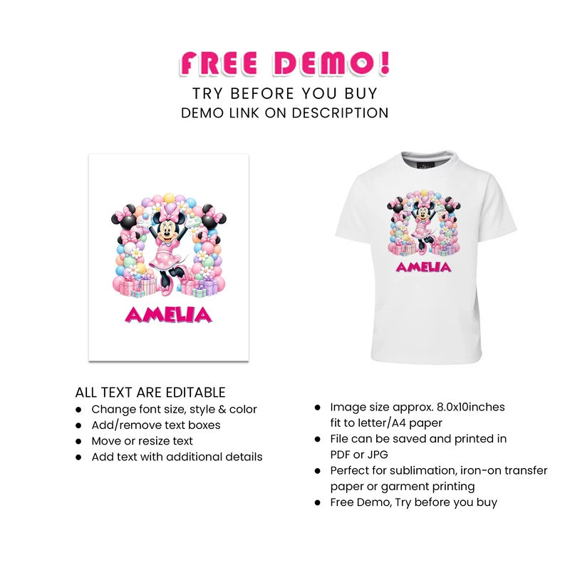 Minnie Mouse Sublimation T-Shirt Digital Download