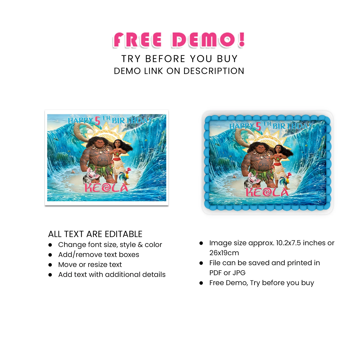 Moana Personalized Sheet Cake Topper - Add a Unique Touch to Your Cake