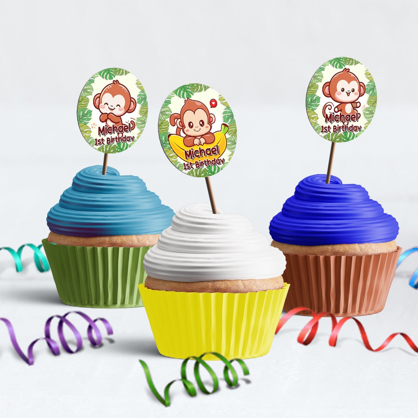 Monkey Birthday Decorations, 1st Birthday Party Supplies, Cute Monkey Themed, Monkey Party Digital Template, Editable Little Monkey Image SVG PNG