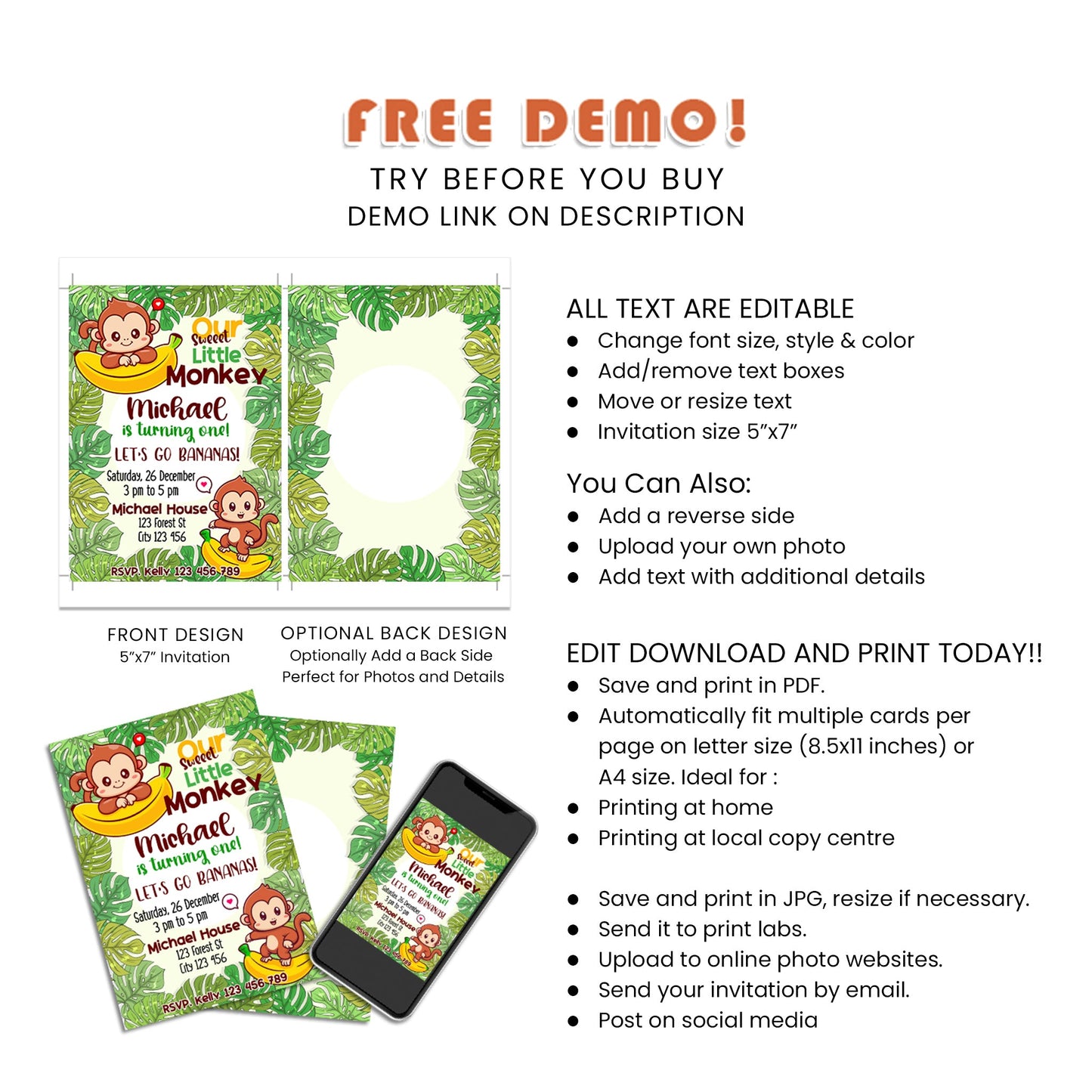 Little Monkey - Custom Birthday Card Invitations for an Unforgettable Party