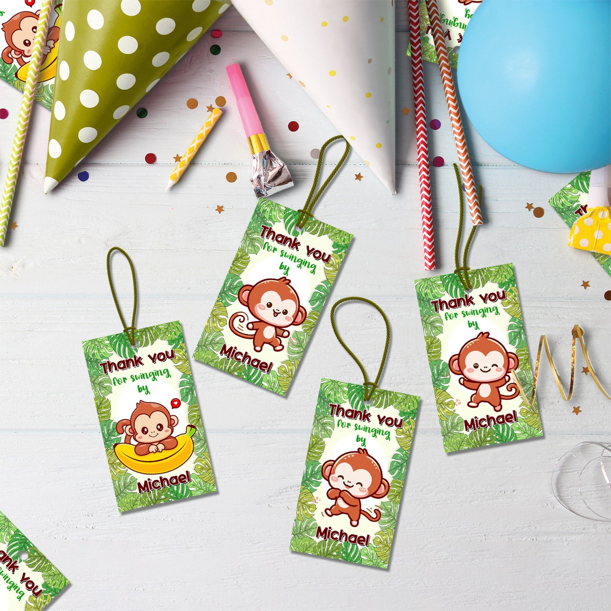 Monkey Birthday Decorations, 1st Birthday Party Supplies, Cute Monkey Themed, Monkey Party Digital Template, Editable Little Monkey Image SVG PNG