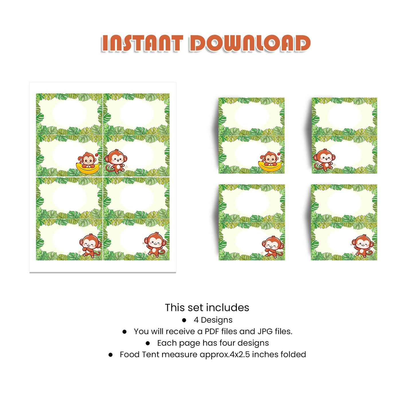 Little Monkey - Personalized Food Cards for Themed Party Tables