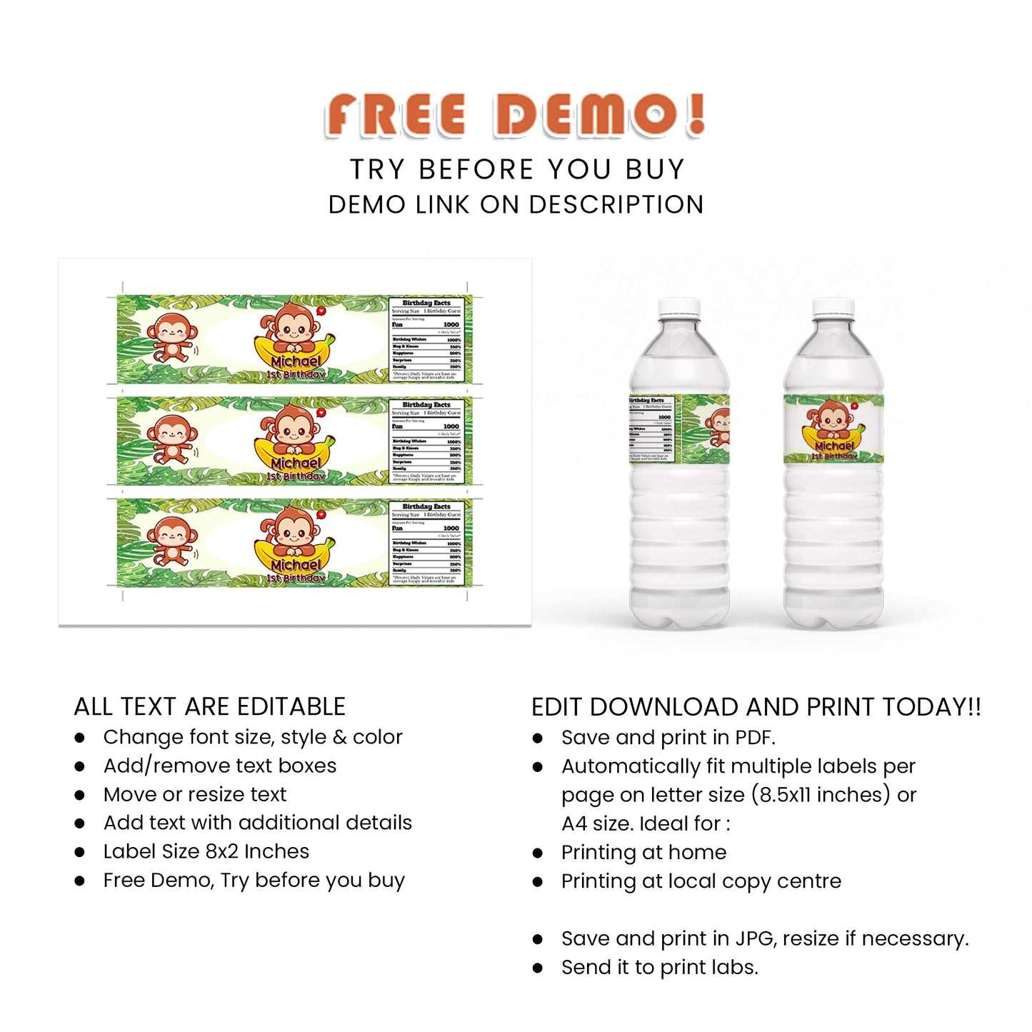 Hydrate in Style with Little Monkey - Custom Water Bottle Labels