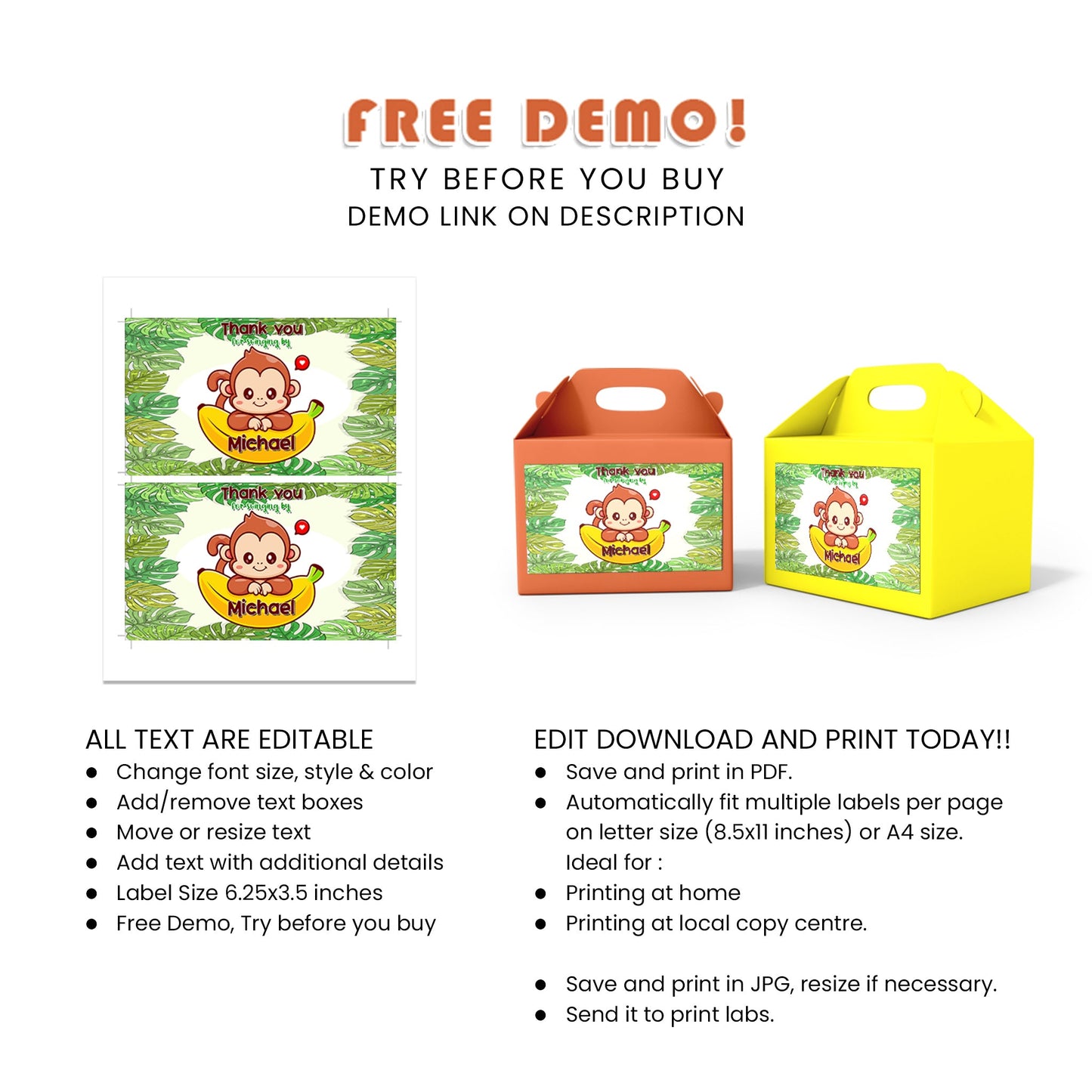 Little Monkey - Custom Treat Box Labels for Delicious Giveaways