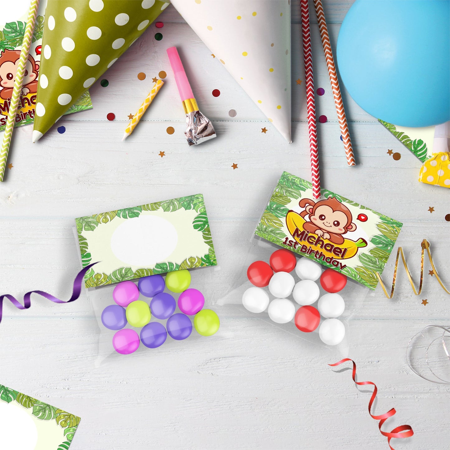 Monkey Birthday Decorations, 1st Birthday Party Supplies, Cute Monkey Themed, Monkey Party Digital Template, Editable Little Monkey Image SVG PNG