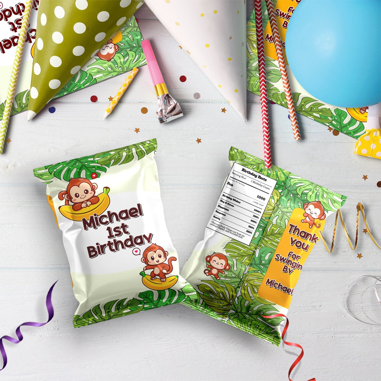 Monkey Birthday Decorations, 1st Birthday Party Supplies, Cute Monkey Themed, Monkey Party Digital Template, Editable Little Monkey Image SVG PNG