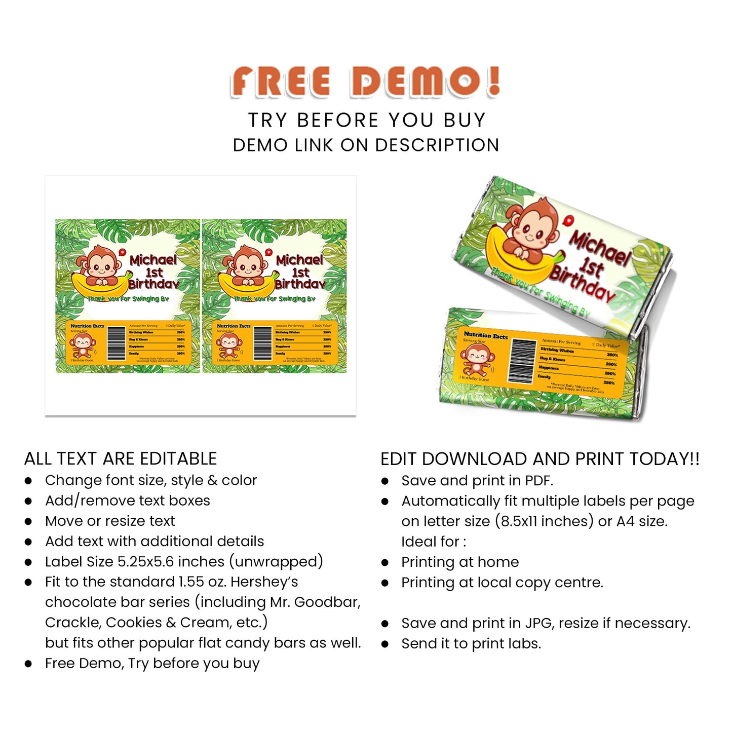 Sweeten the Day with Little Monkey - Personalized Chocolate Labels