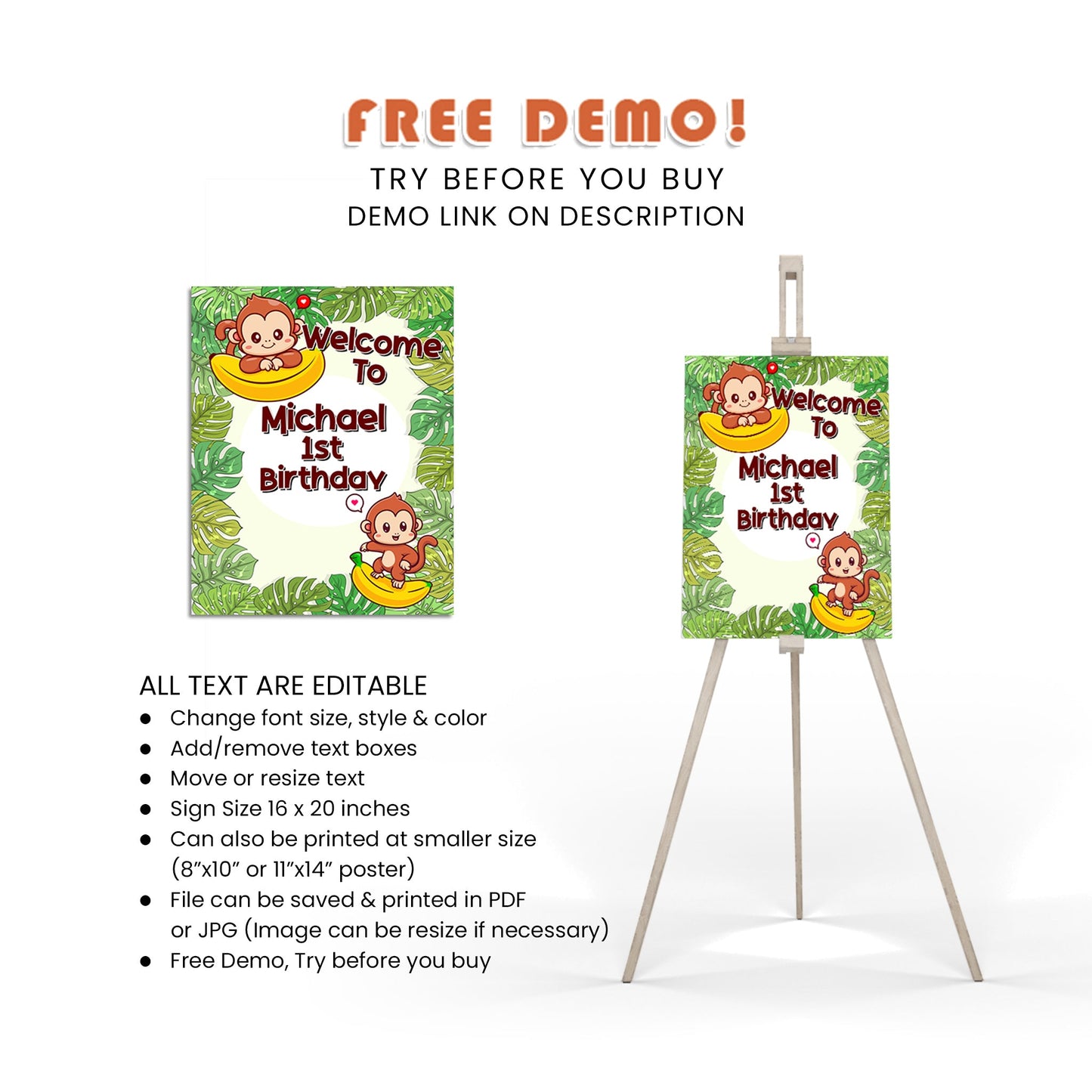 Welcome Guests with Little Monkey - Personalized Welcome Signs