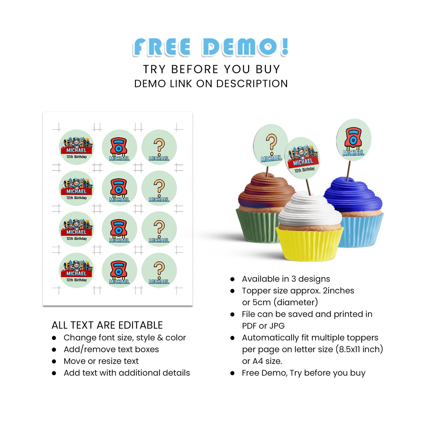 Monopoly Board Game Themed Personalized Cupcakes Toppers for Parties