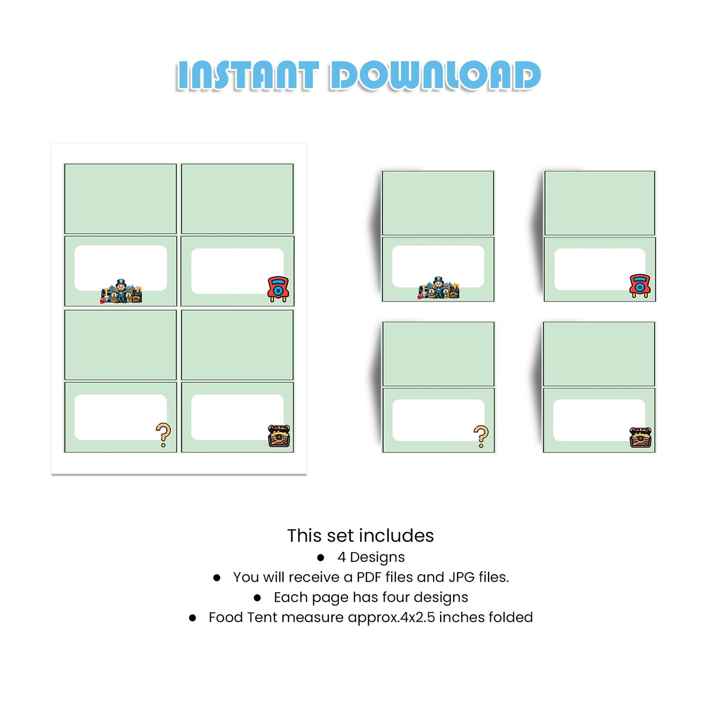 Food Cards with Monopoly Board Game Theme for Party Tables