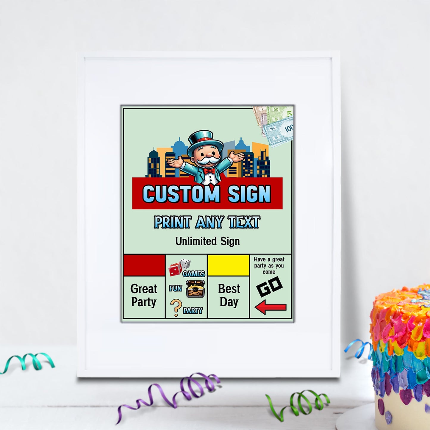 Monopoly Go Birthday Decorations, Monopoly Board Game Party Supplies, Sleepover Board Game Themed, Game Night Digital Template, Editable Monopoly Game Image SVG PNG