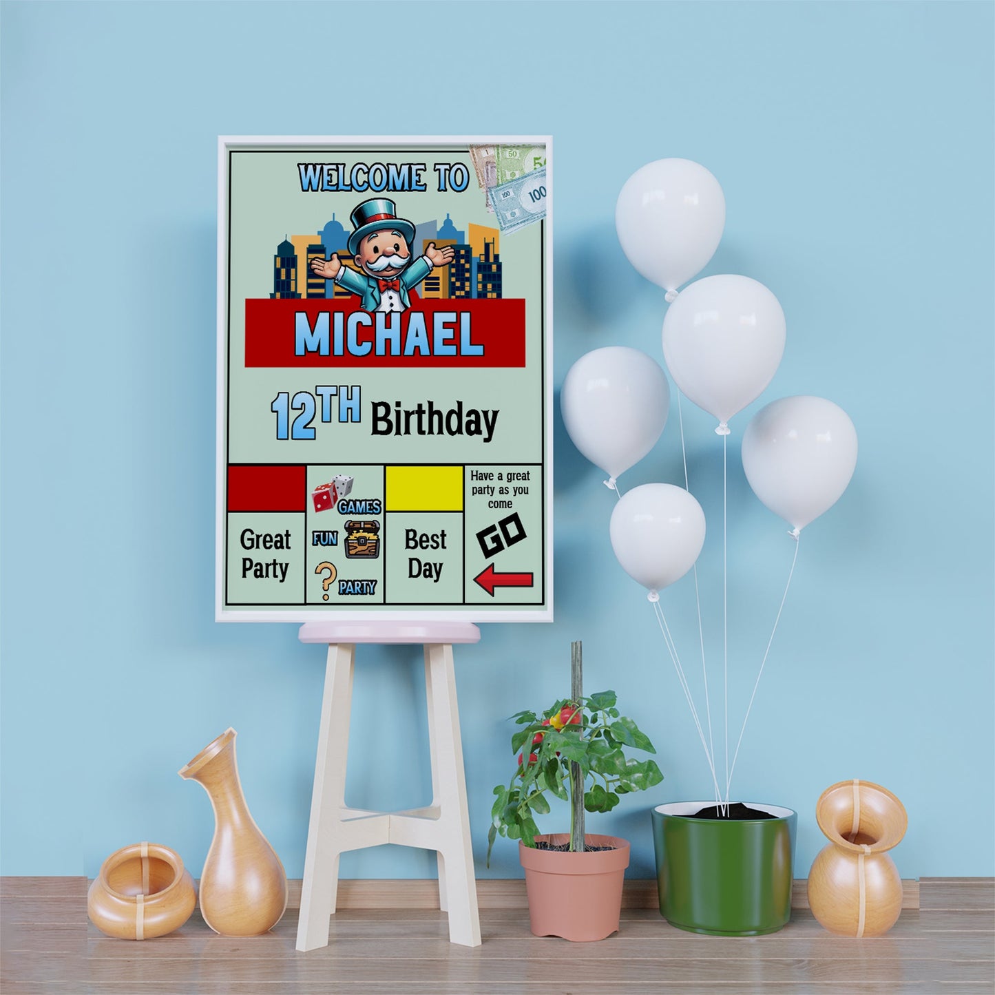 Monopoly Go Birthday Decorations, Monopoly Board Game Party Supplies, Sleepover Board Game Themed, Game Night Digital Template, Editable Monopoly Game Image SVG PNG