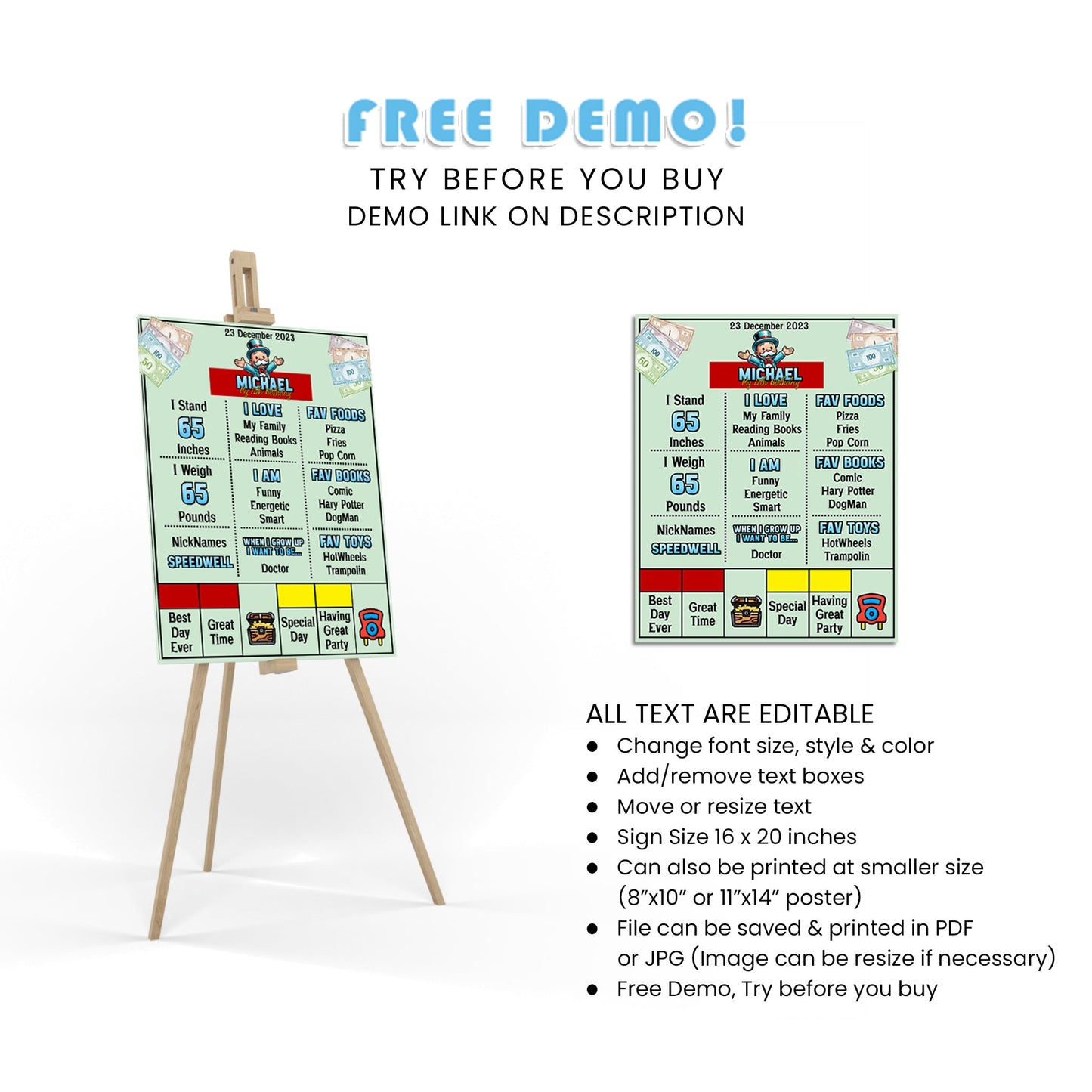 Milestone Posters with Monopoly Board Game Theme for Birthday Celebrations
