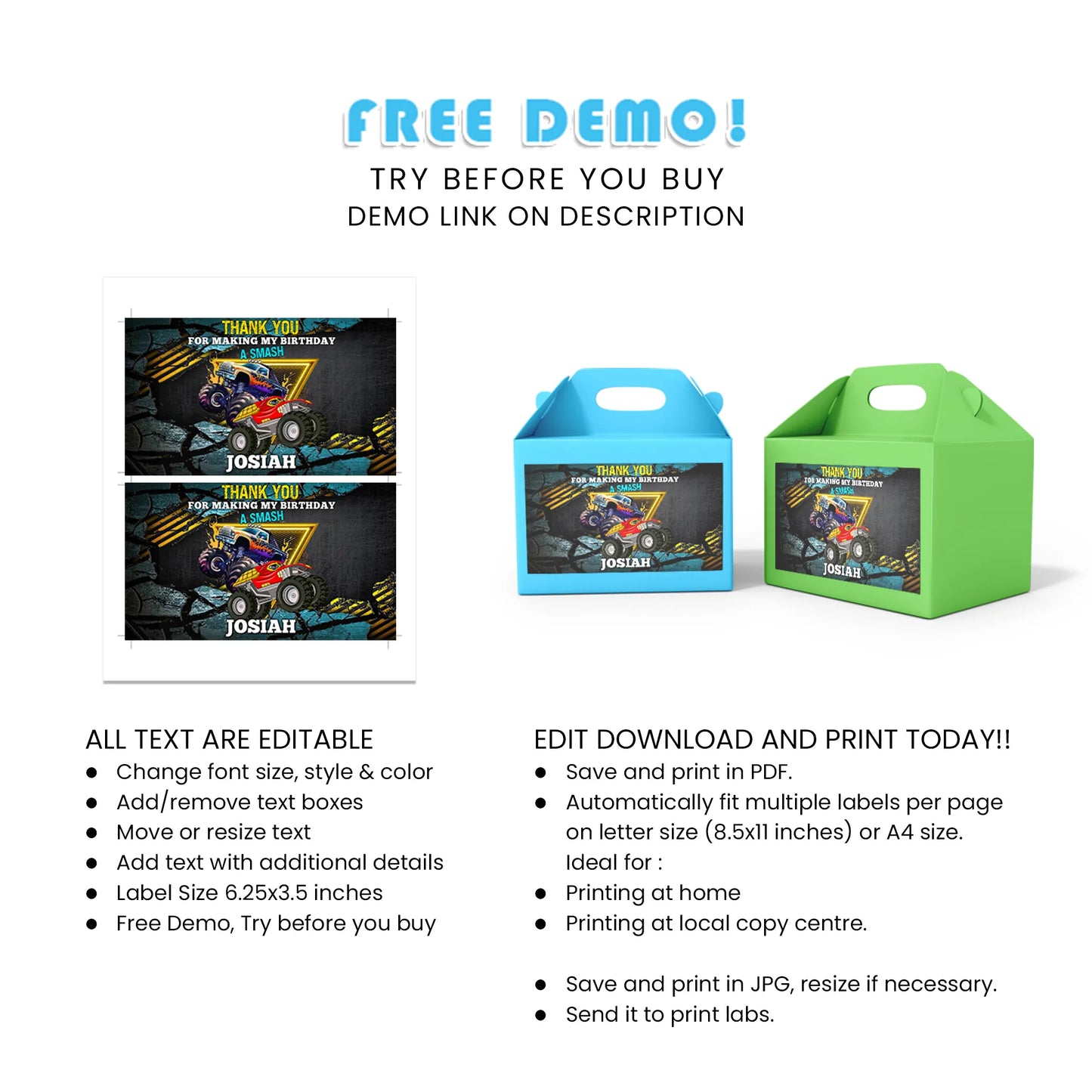 Monster Jam Treat Box Label