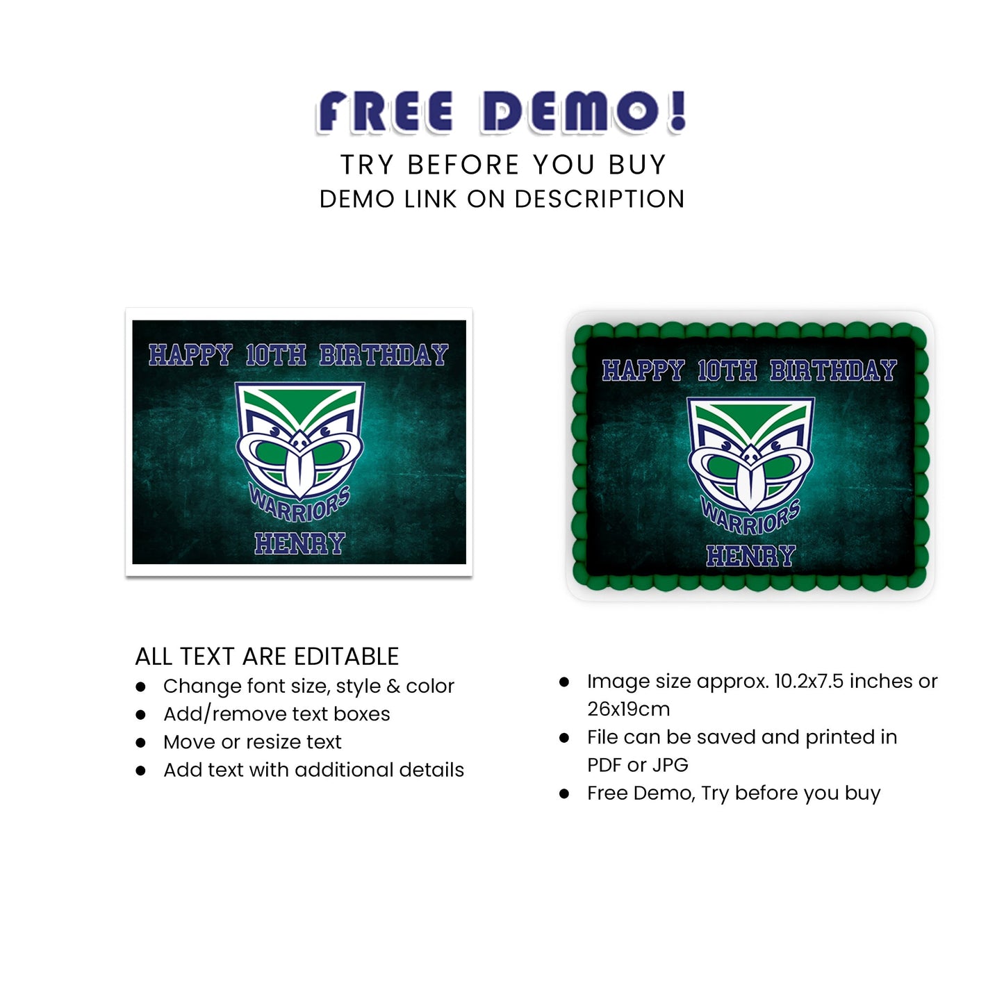 Rectangle Sheet Cake Images - NZ Warriors Personalized Design - Unique Touch for Your Cake