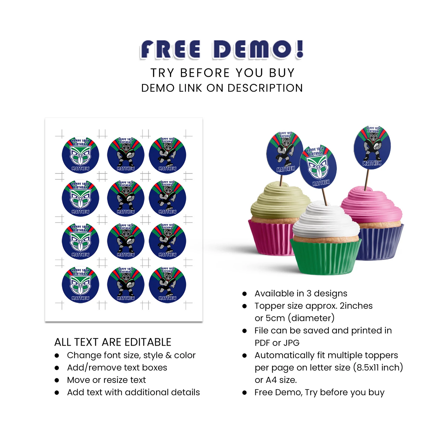 NZ Warriors Personalized Cupcakes Toppers - Add a Sweet Touch to Your Party