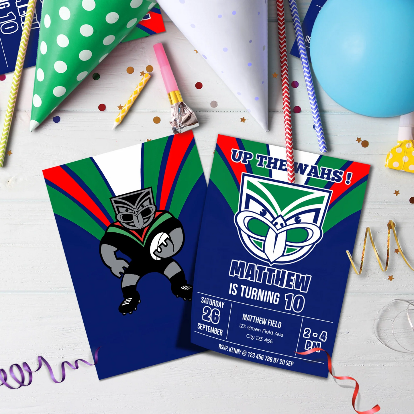 Warriors Kiwi Birthday Decorations, NZ Rugby League Party Supplies, NZ Rugby Warriors Themed, NRL NZ Warriors Digital Template, Editable NZ Warriors Image SVG PNG