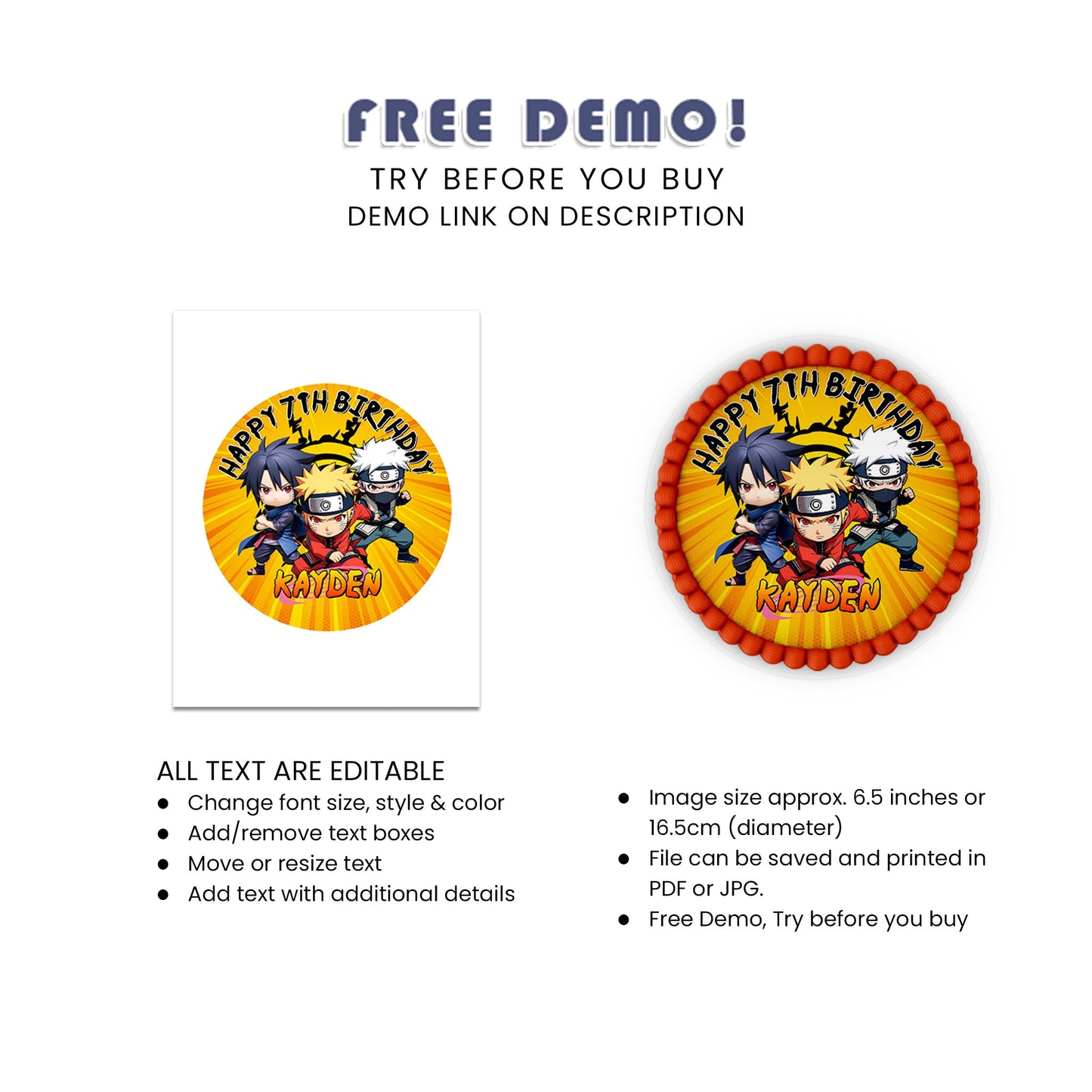 Round Naruto Personalized  Sheet Cake Images - Ideal for Naruto Fans