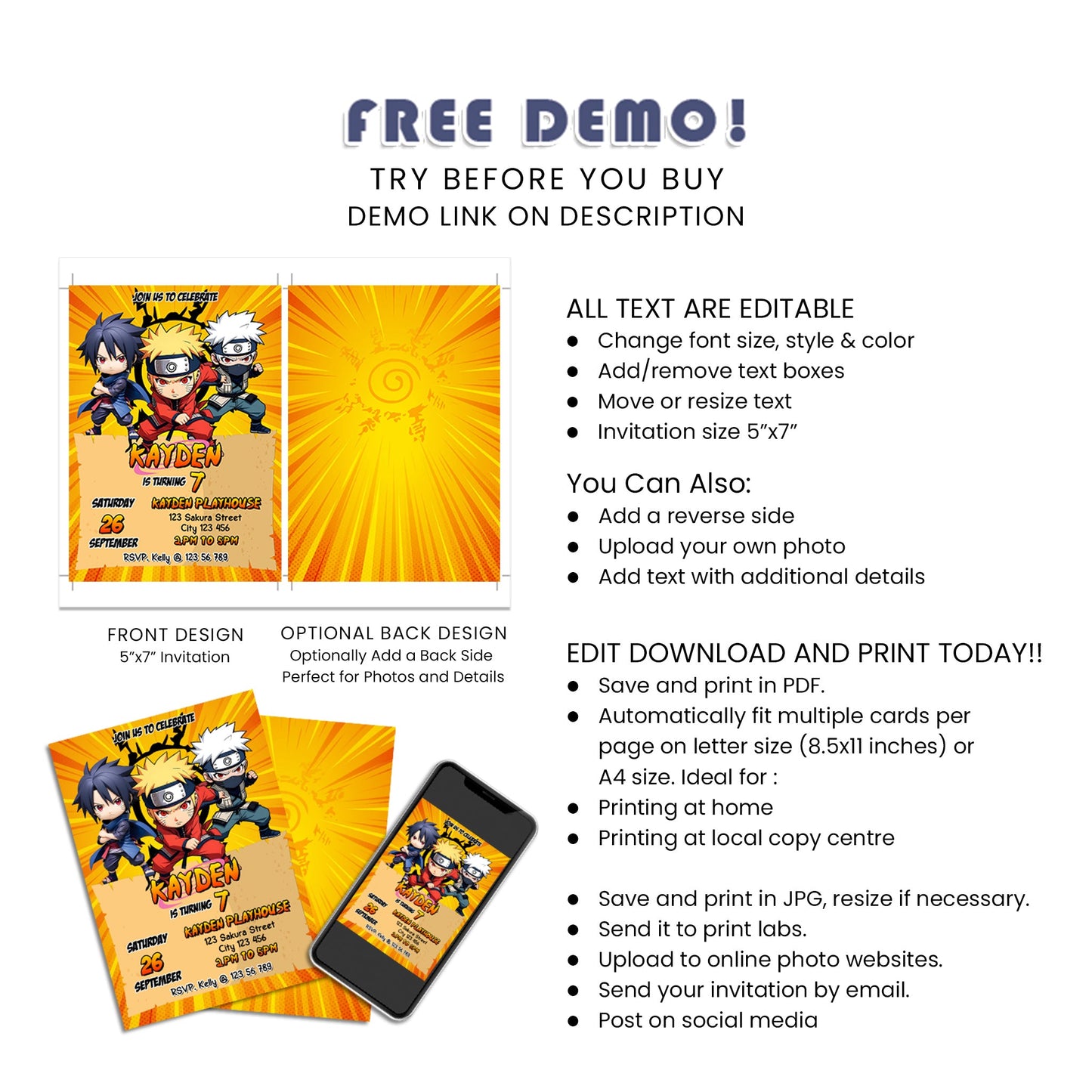 Naruto Personalized Birthday Card Invitations - Invite Your Friends in Style