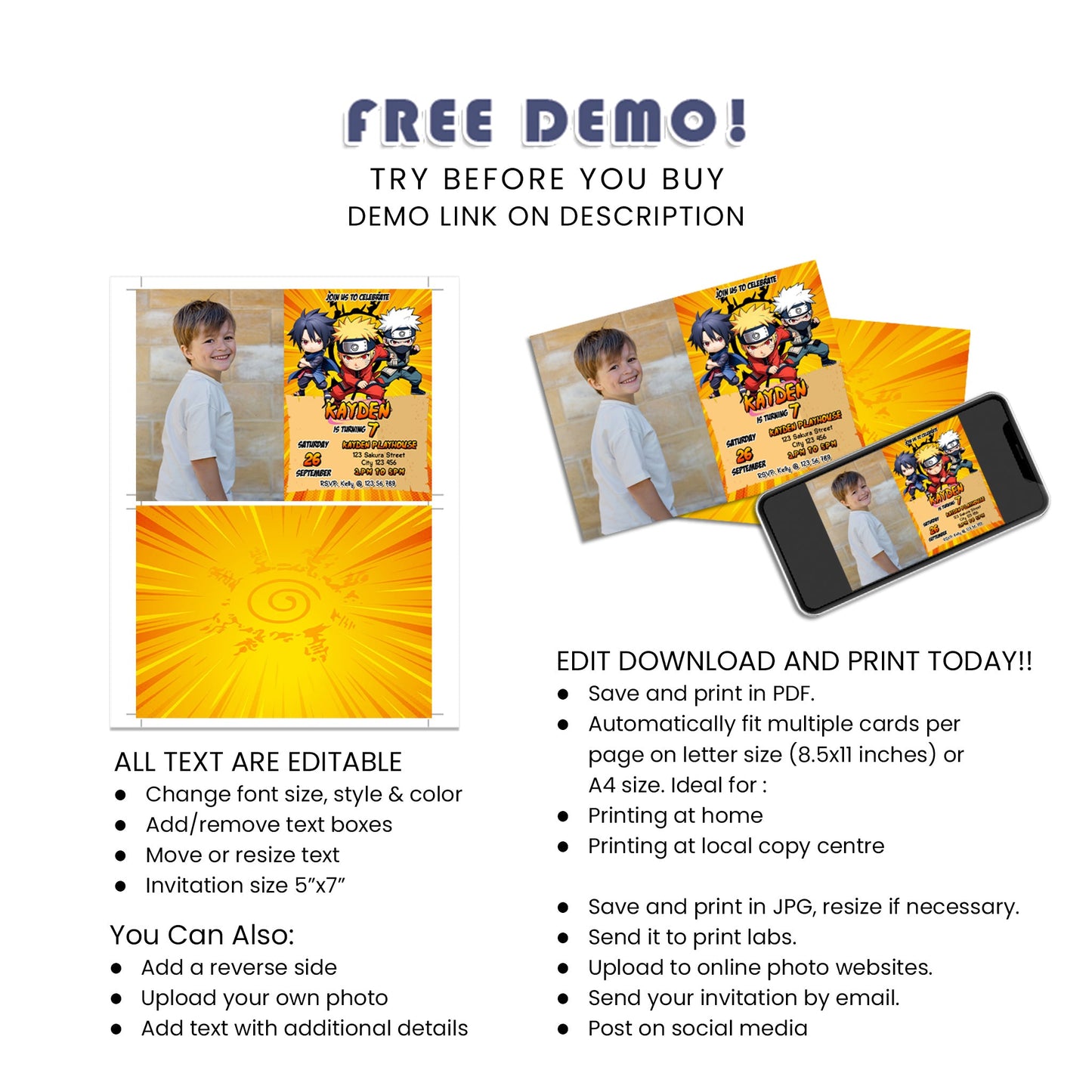 Naruto Personalized Photo Card Invitations - Make Your Invitations Unique