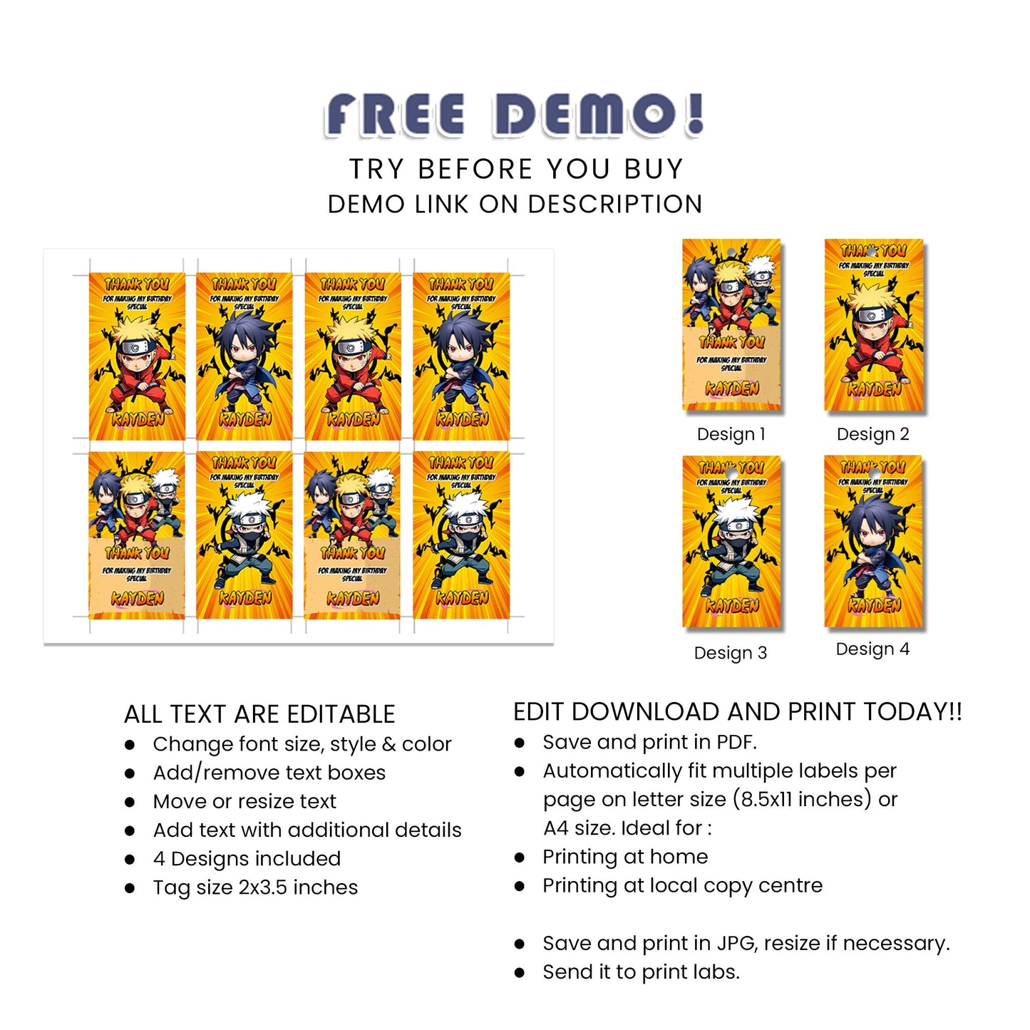 Naruto Favor Tags - Add a Personal Touch to Your Party Favors