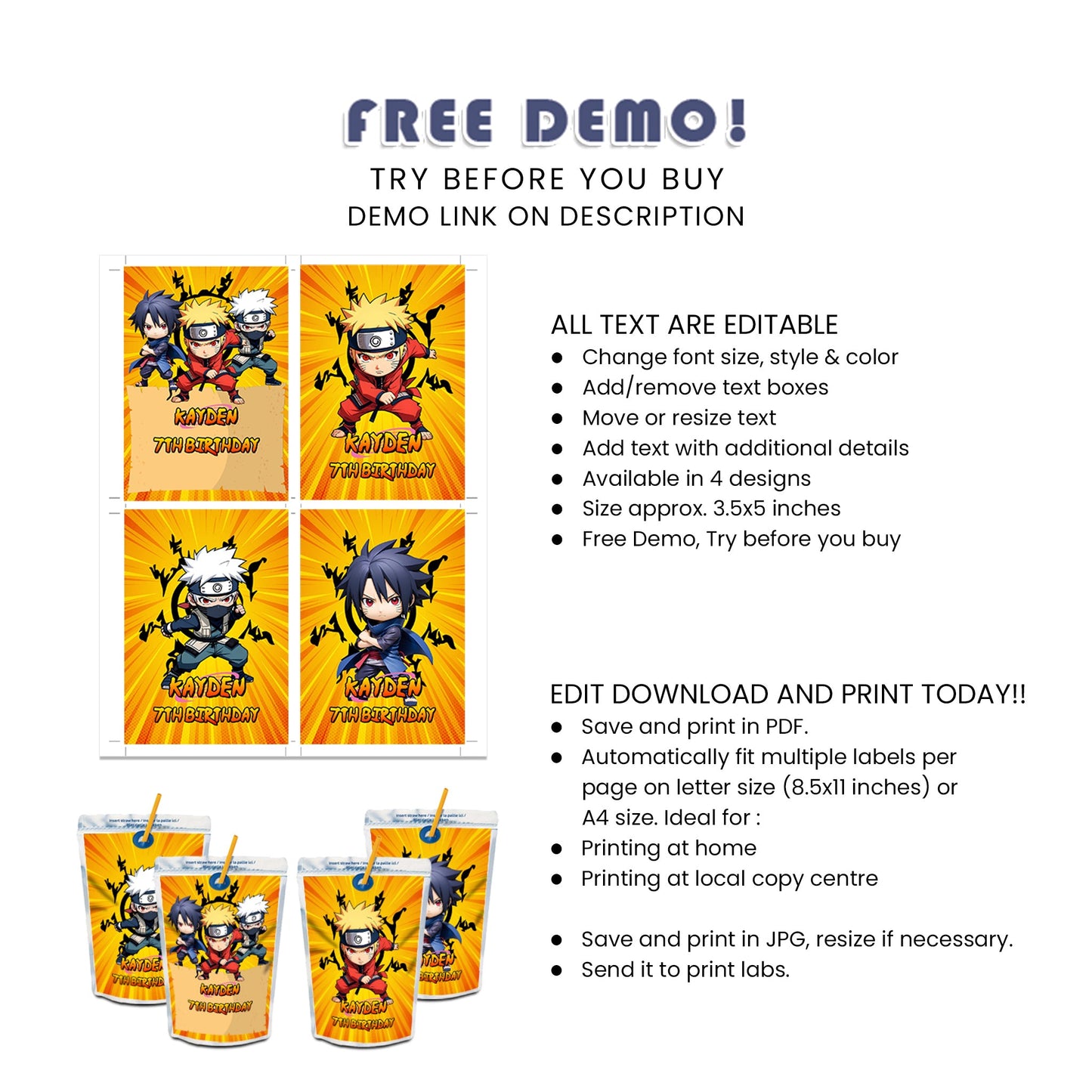 Naruto Juice Pouch Label - Make Your Party Drinks Stand Out