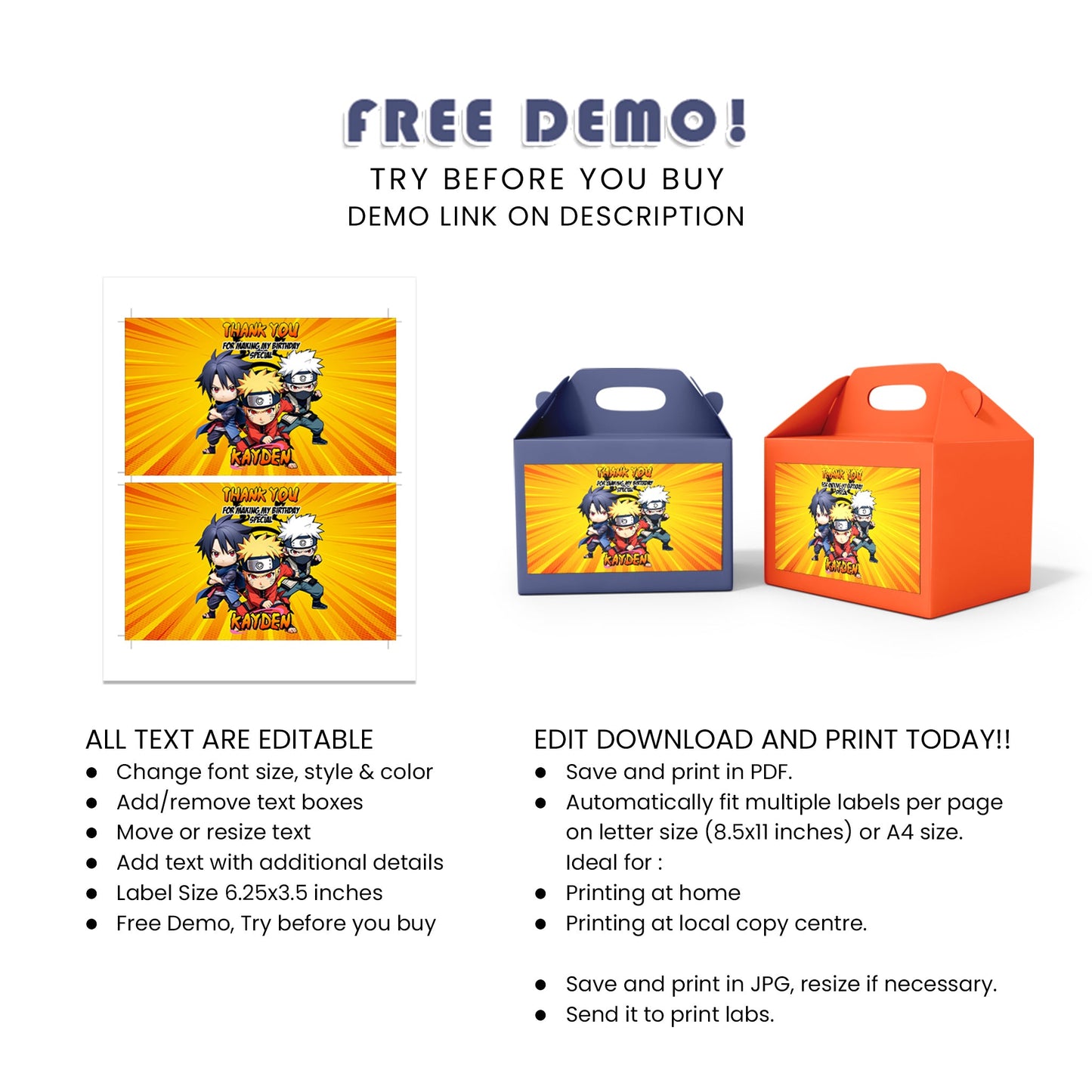 Naruto Treat Box Label - Perfect for Party Goodies