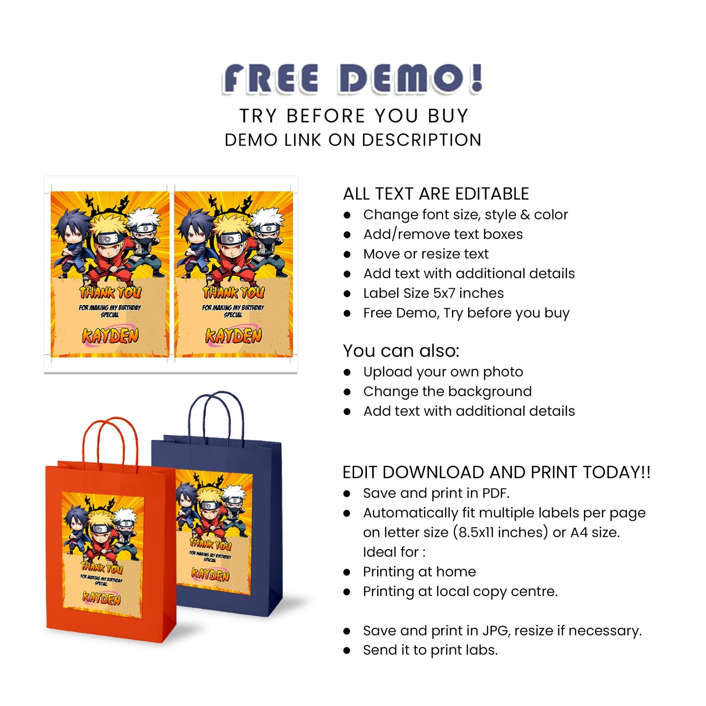 Naruto Goody Bag Label - Send Your Guests Home Happy