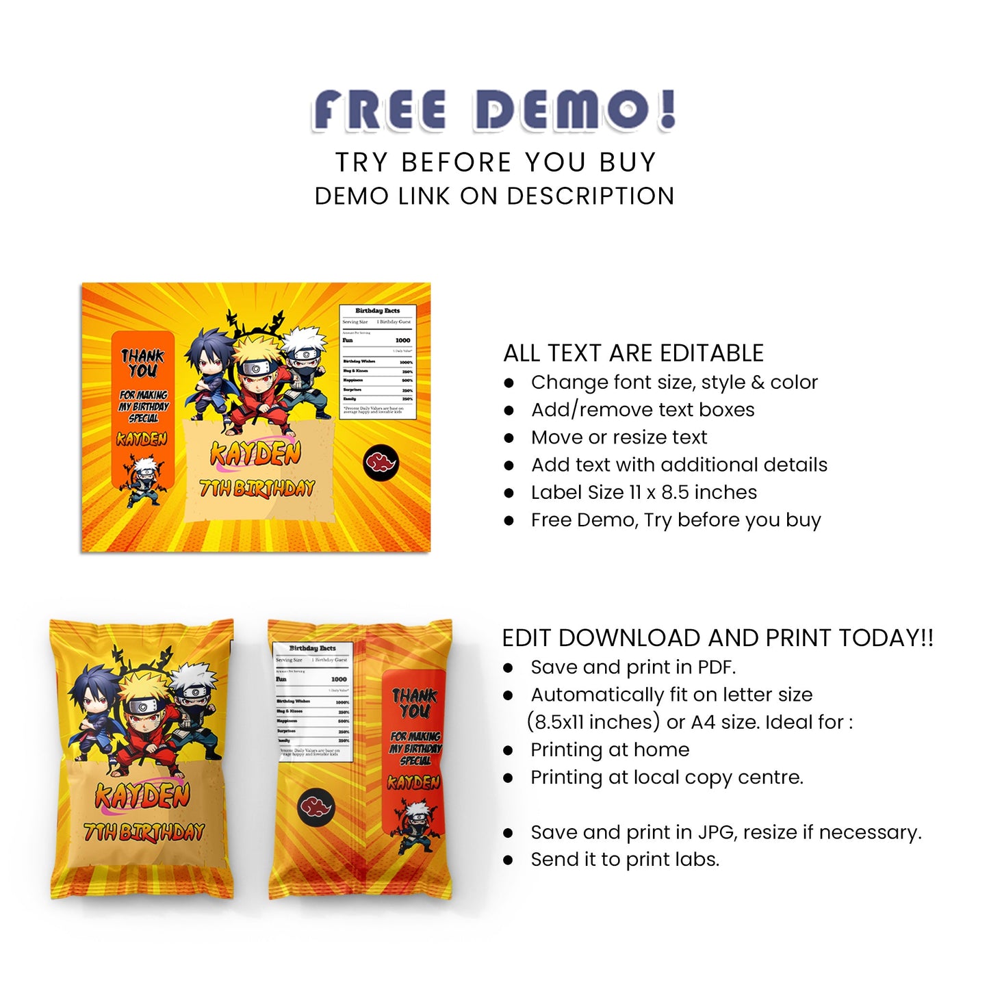 Naruto Chips Bag Label - A Fun Way to Serve Snacks at Your Party
