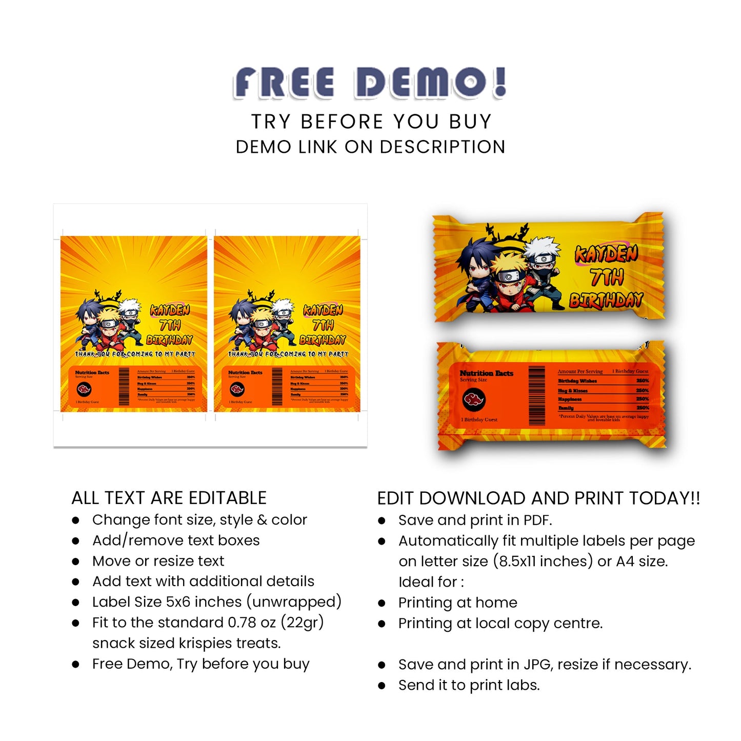 Naruto Rice Krispies Treats Label & Candy Bar Label - A Sweet Surprise for Your Guests