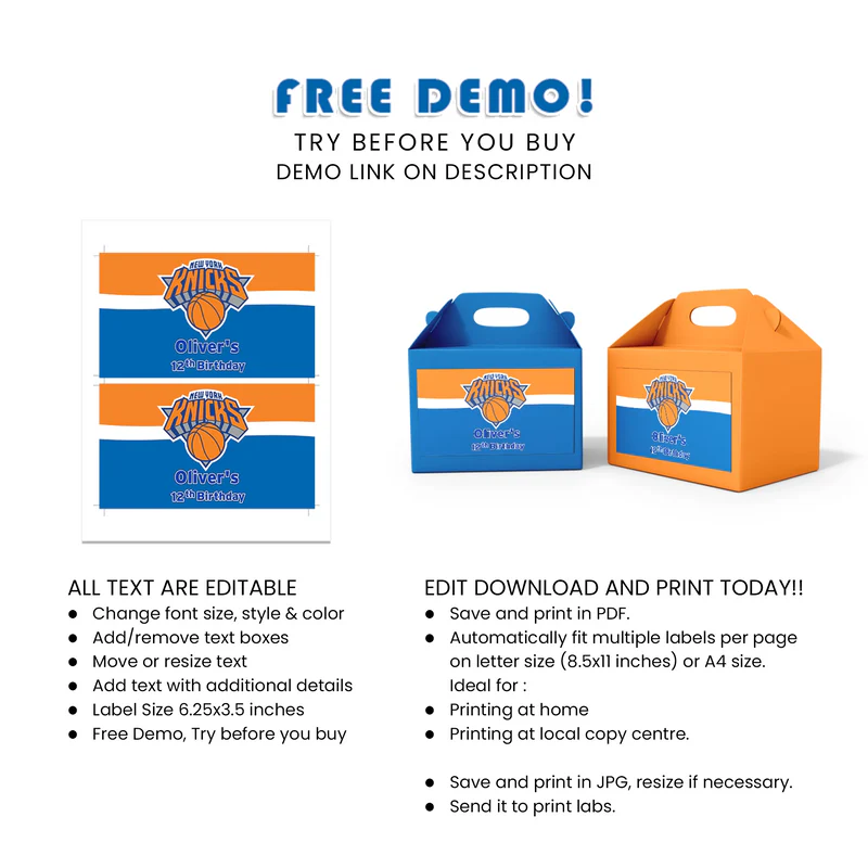 New York Knicks Treat Box Label Personalized Basketball Favor Sticker