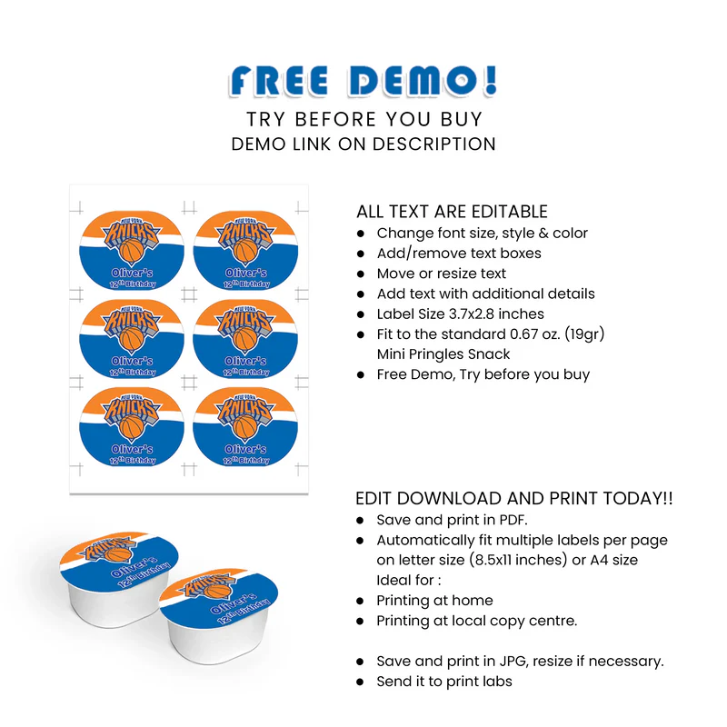 New York Knicks Mini Pringles Label Custom Snack Container Sticker