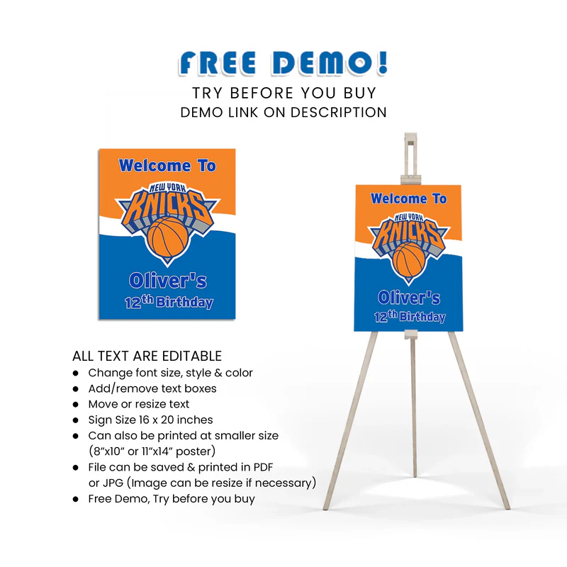 New York Knicks Welcome Sign Personalized Printable Party Display