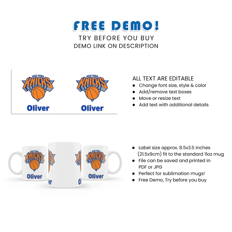 New York Knicks Sublimation Mug Personalized NBA Gift or Party Favor