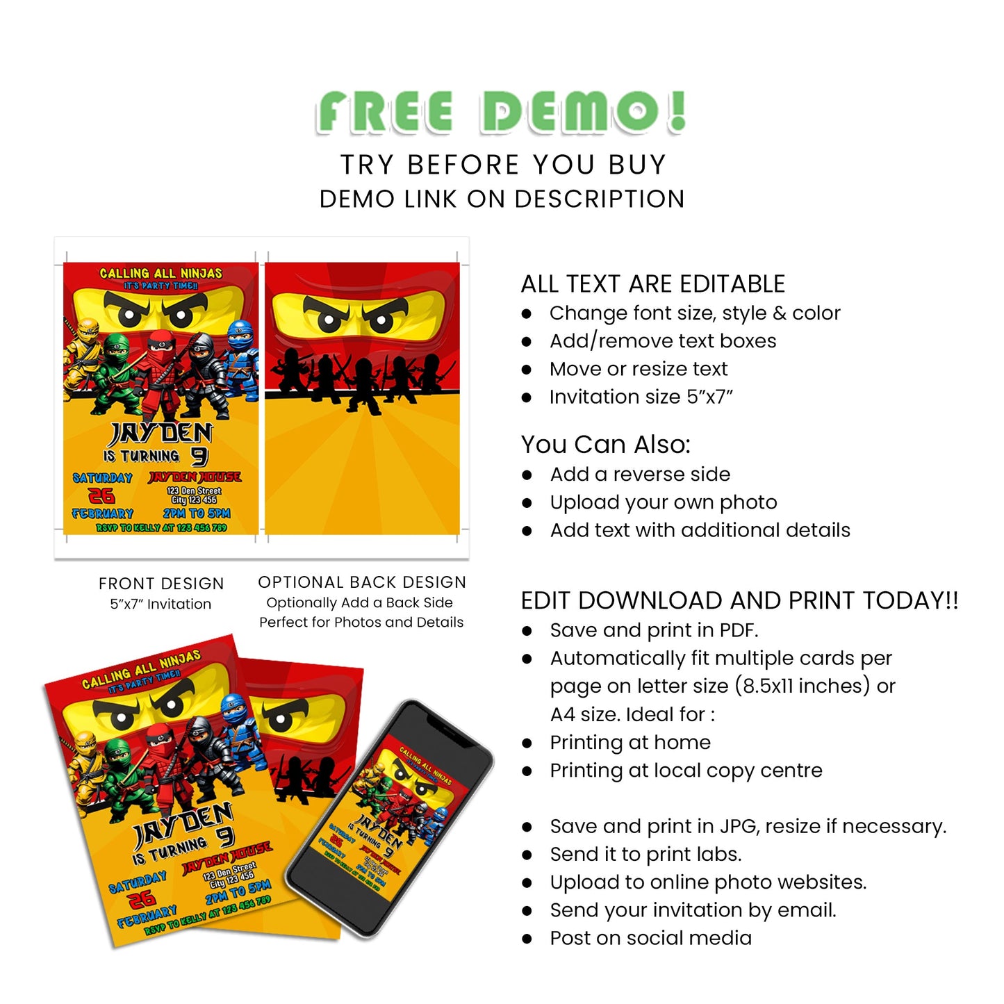 Invite Your Guests in Style with Our Ninja Figure Personalized Birthday Card Invitations