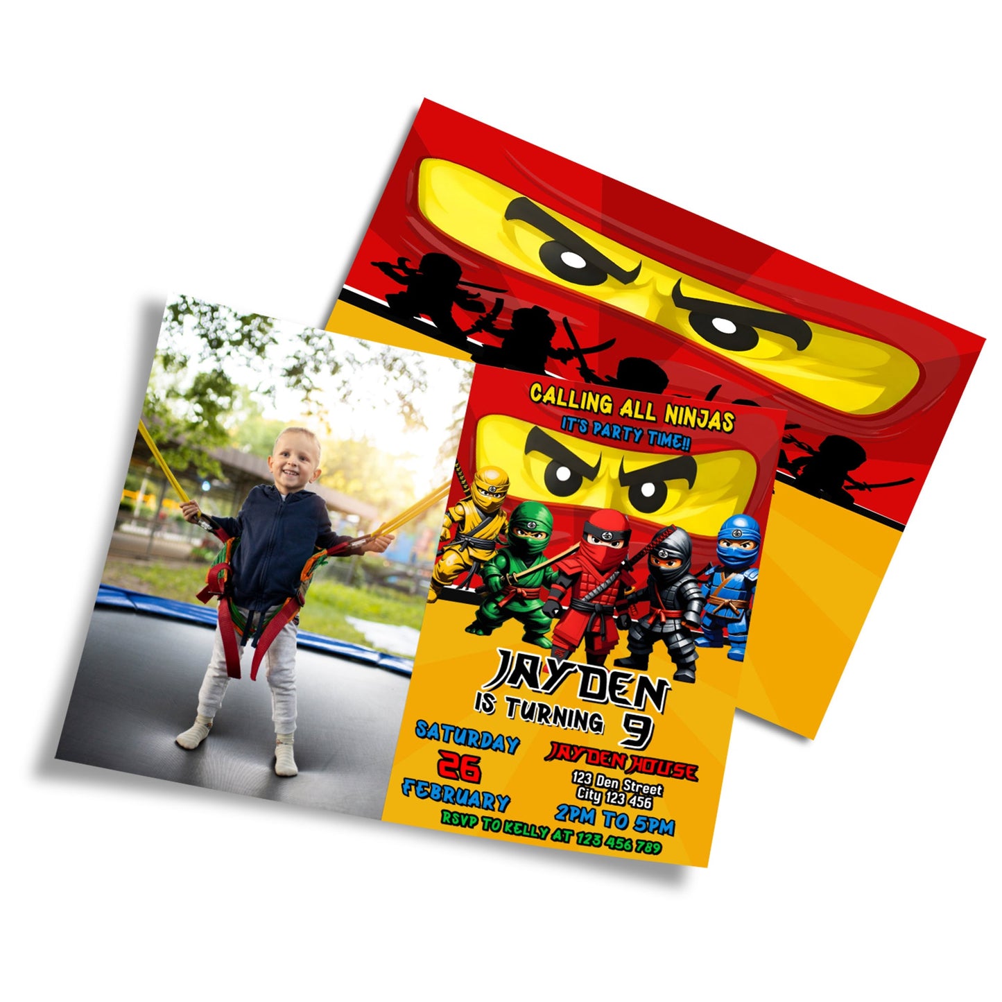 Personalized Ninja Figure photo card invitations