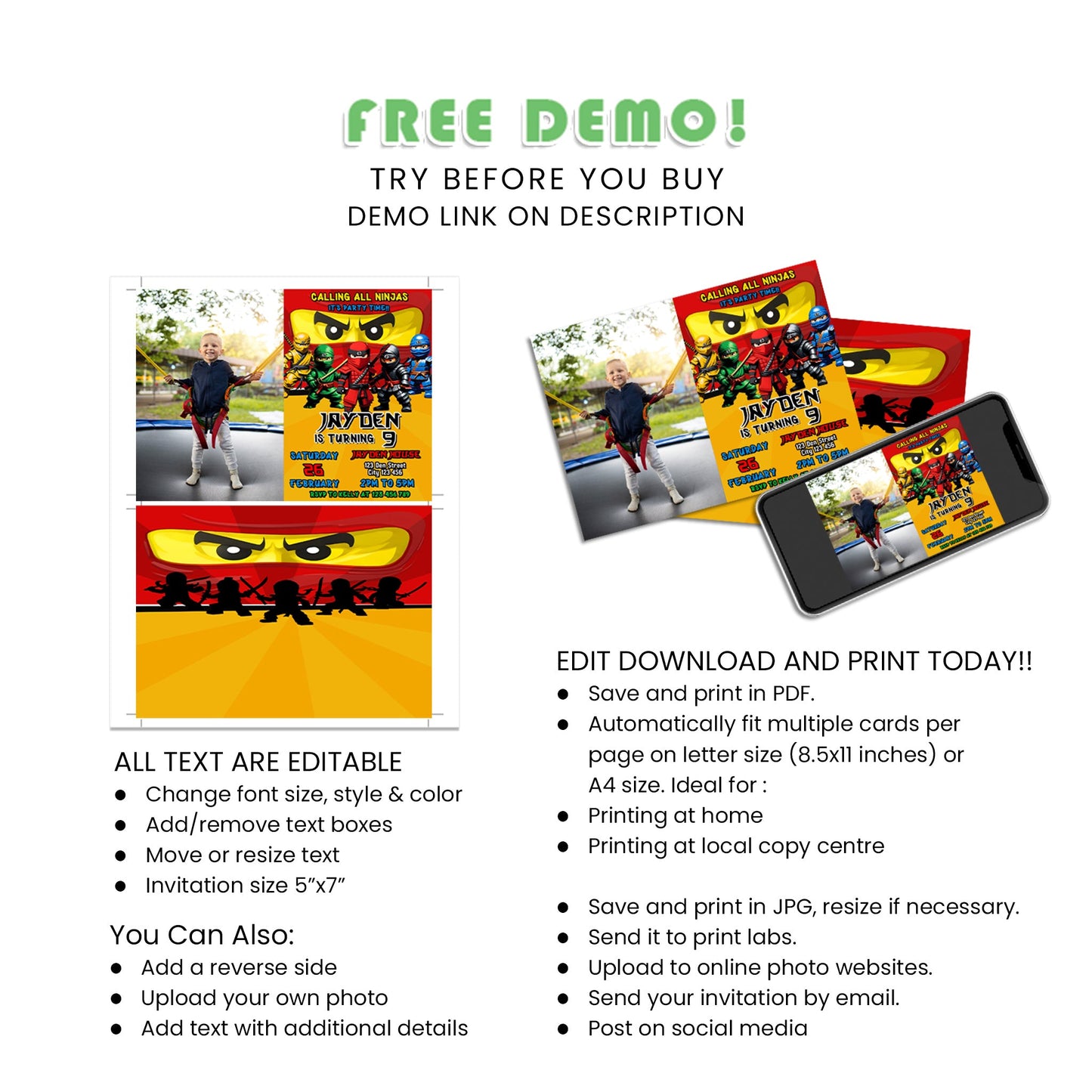 Create Unforgettable Memories with Our Ninja Figure Personalized Photo Card Invitations