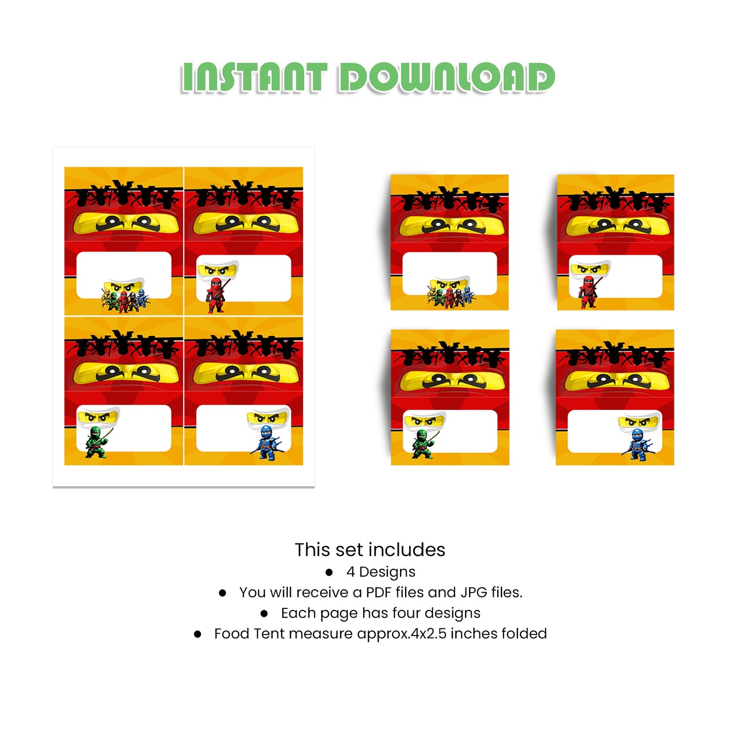 Enhance Your Party Decor with Our Ninja Figure Food Cards - Perfect for Themed Parties