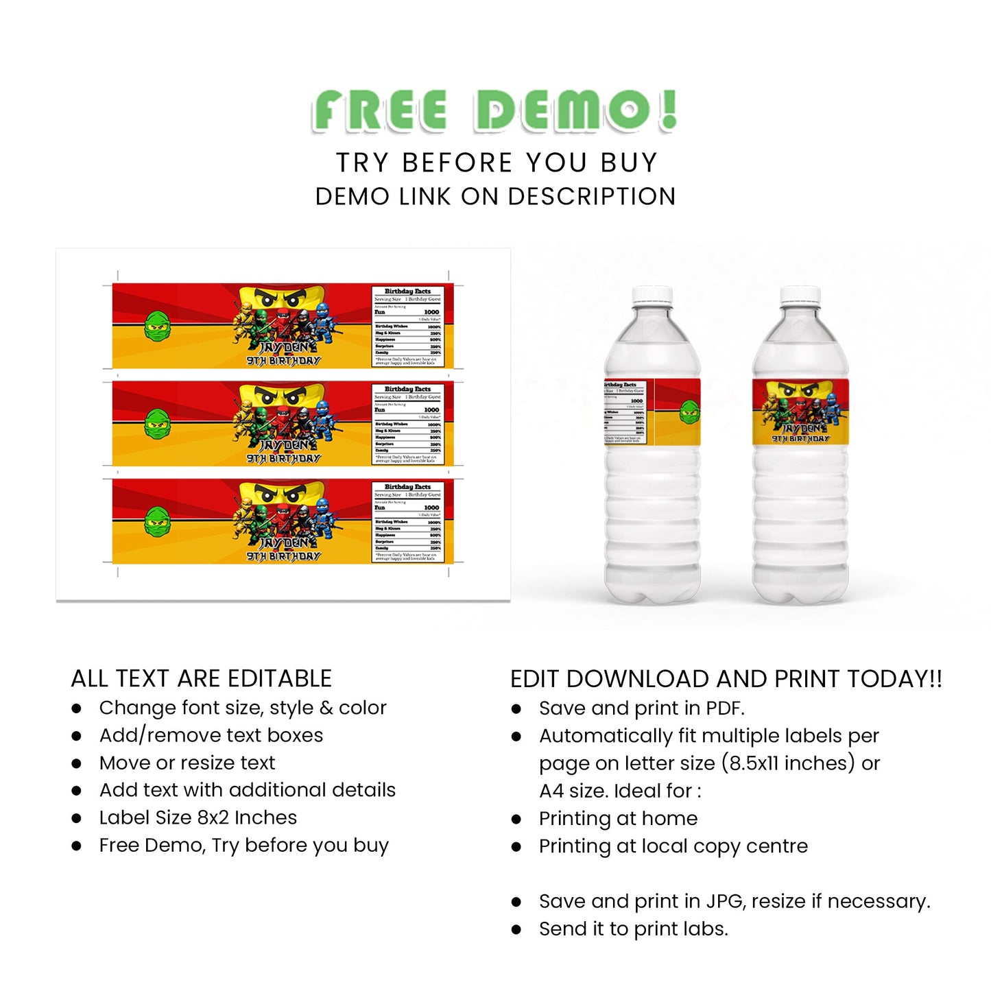 Hydrate in Style with Our Ninja Figure Water Bottle Label - Ideal for Themed Parties