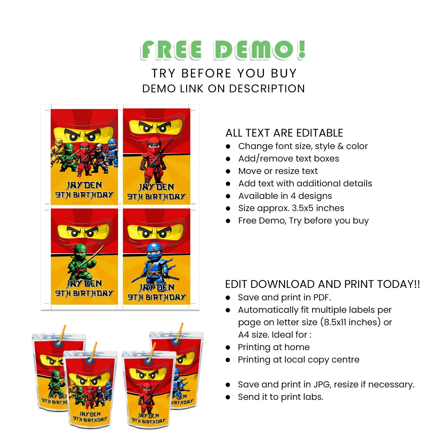 Add a Fun Twist to Your Party with Our Ninja Figure Juice Pouch Label