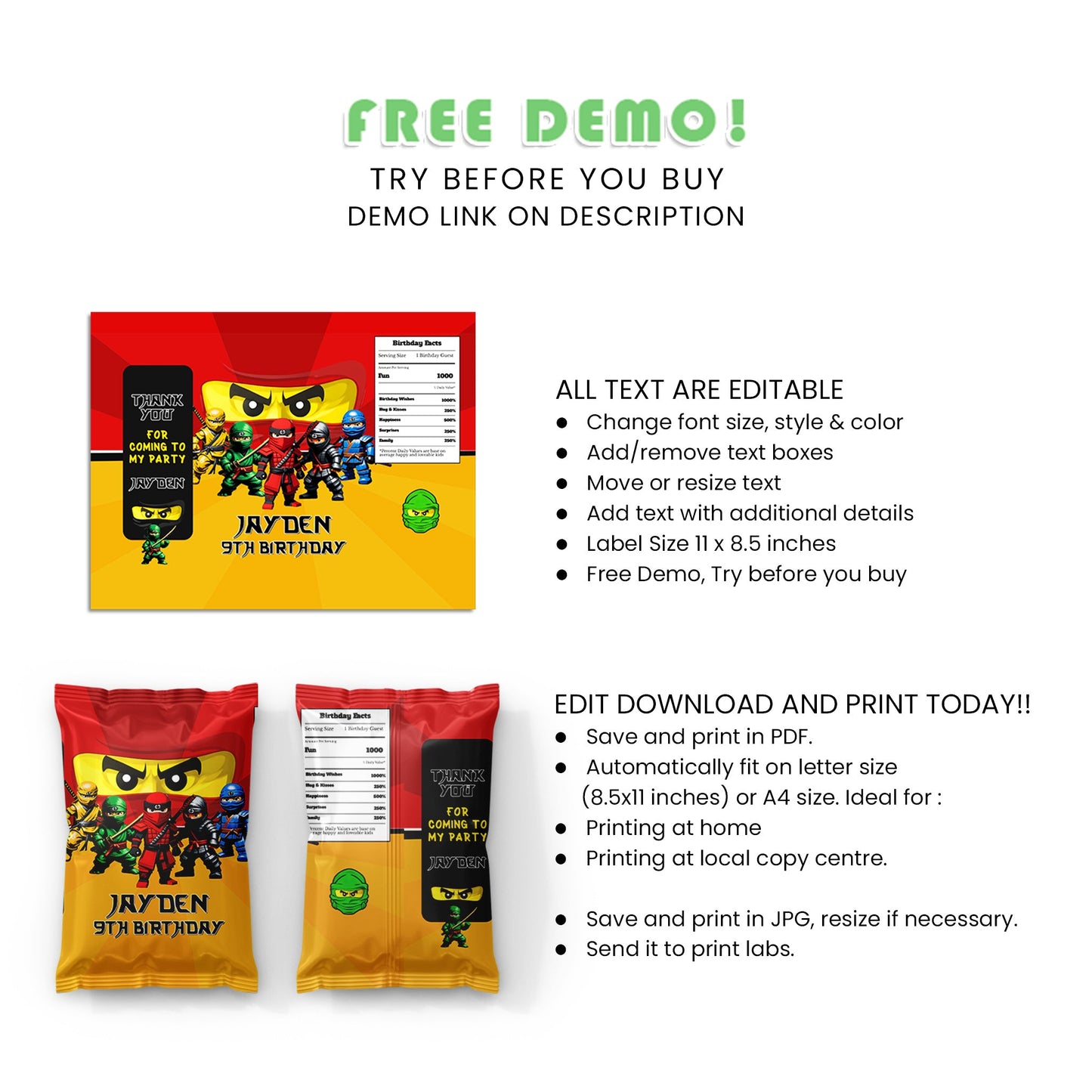 Add a Fun Twist to Your Party with Our Ninja Figure Chips Bag Label