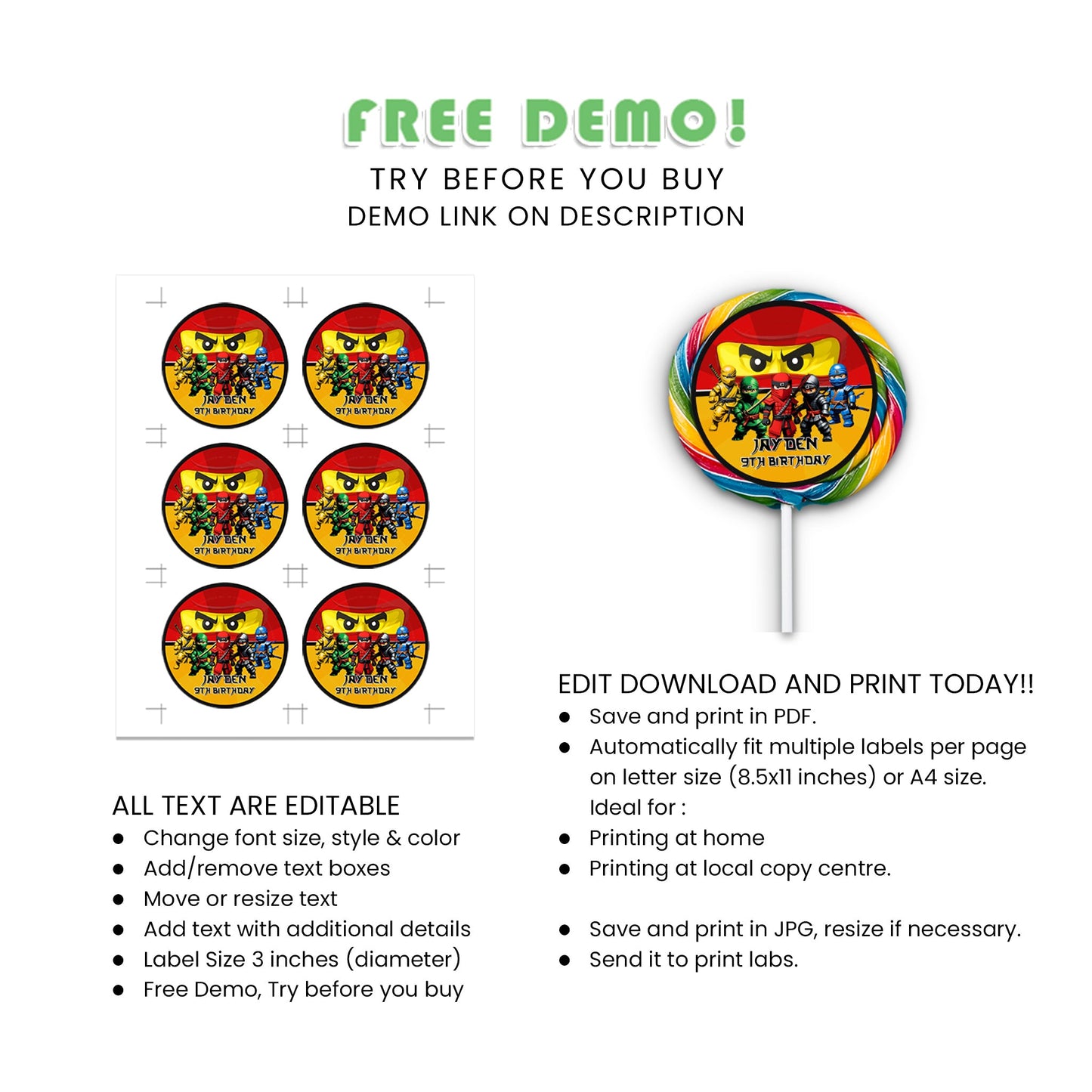 Add a Pop of Fun to Your Party with Our Ninja Figure Lollipop Label