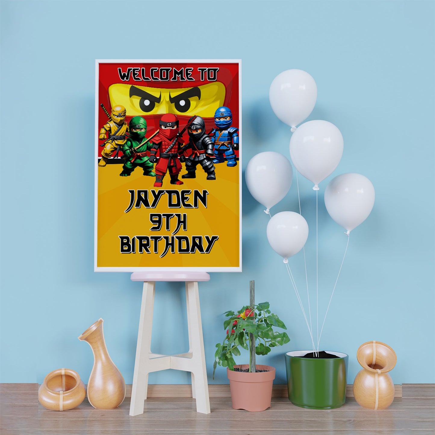 Ninjago Birthday Decorations, Lego Ninja Party Supplies, Ninja Themed, Ninja Lego Digital Template, Editable Ninja Figure Image SVG PNG